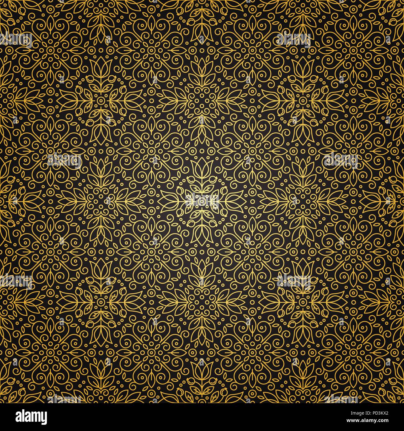 Seamless texture with vintage geometric ornament. Vector thin line art pattern. Stock Vector
