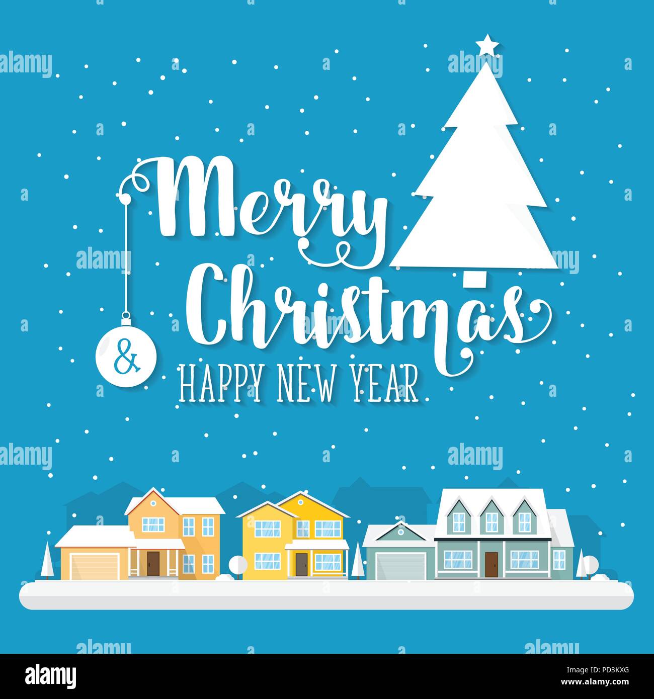 Merry Christmas and Happy New Year greeting card. Vector illustration. Xmas design for invitations, banners and flyers. Stock Vector