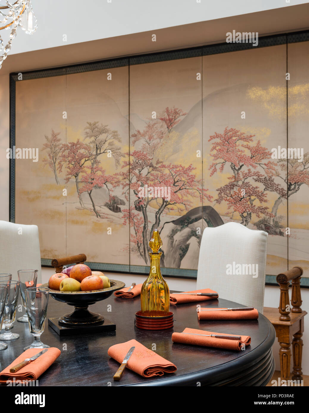 Dining room with oriental artwork Stock Photo