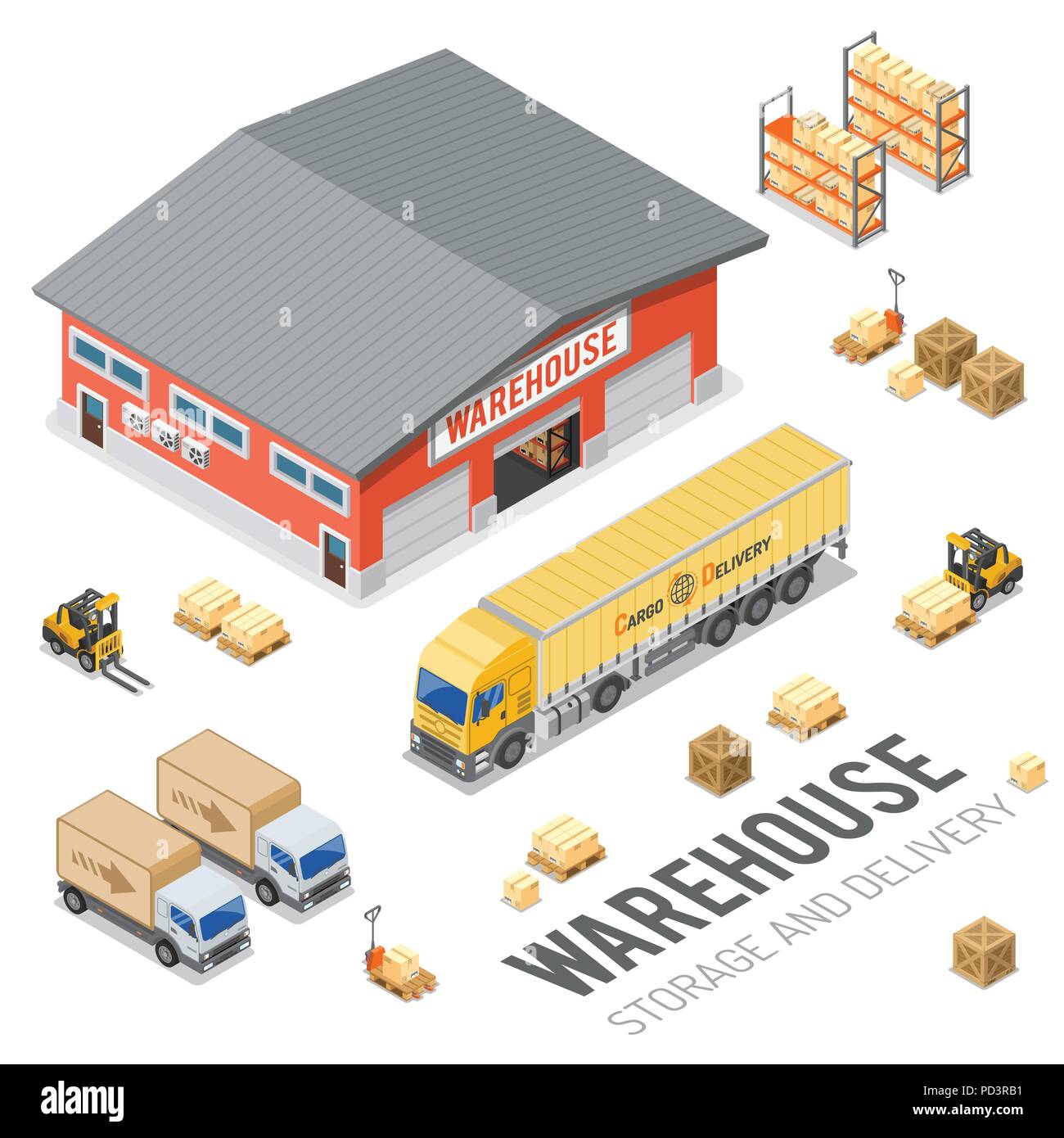 Warehouse Storage and Delivery Isometric Stock Vector