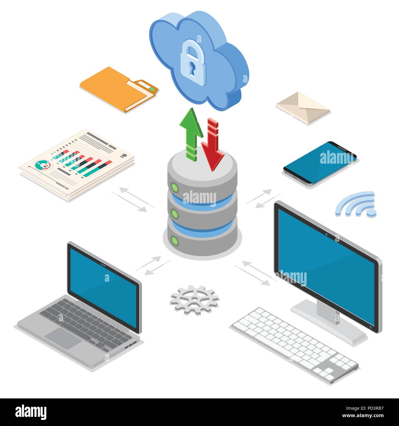 Cloud Computing Technology Isometric Stock Vector