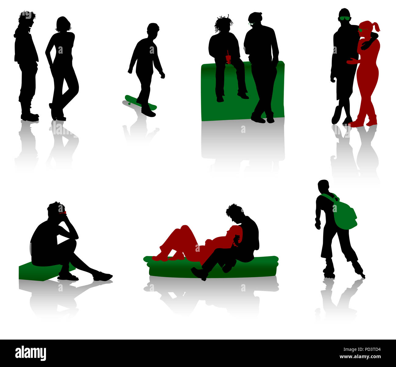 Silhouettes of teenagers. Young men and girls. A vector Stock Photo - Alamy