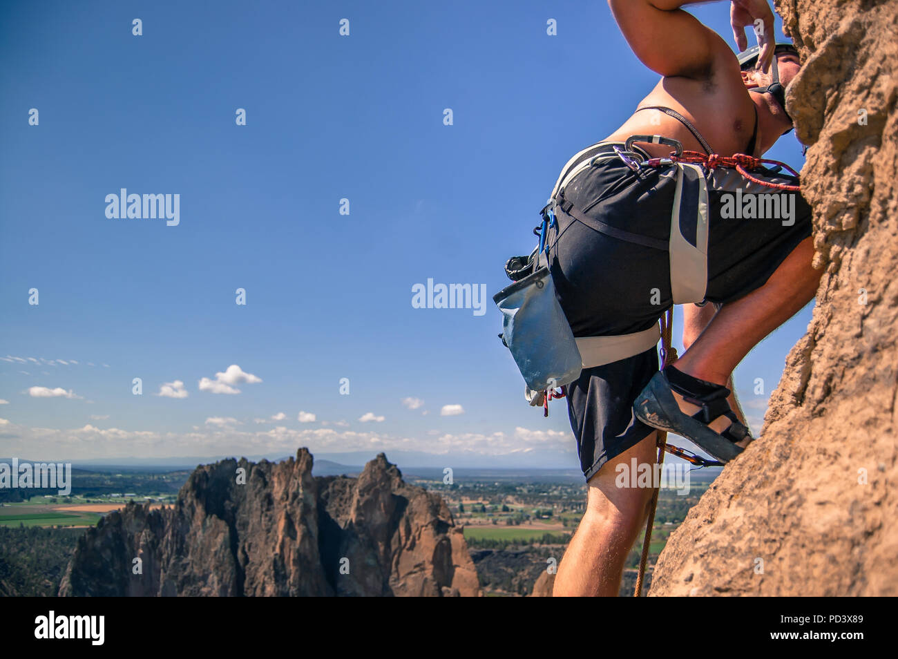Rock climber rock climbing, Smith Rock State Park, Terrebonne, Oregon, United States Stock Photo