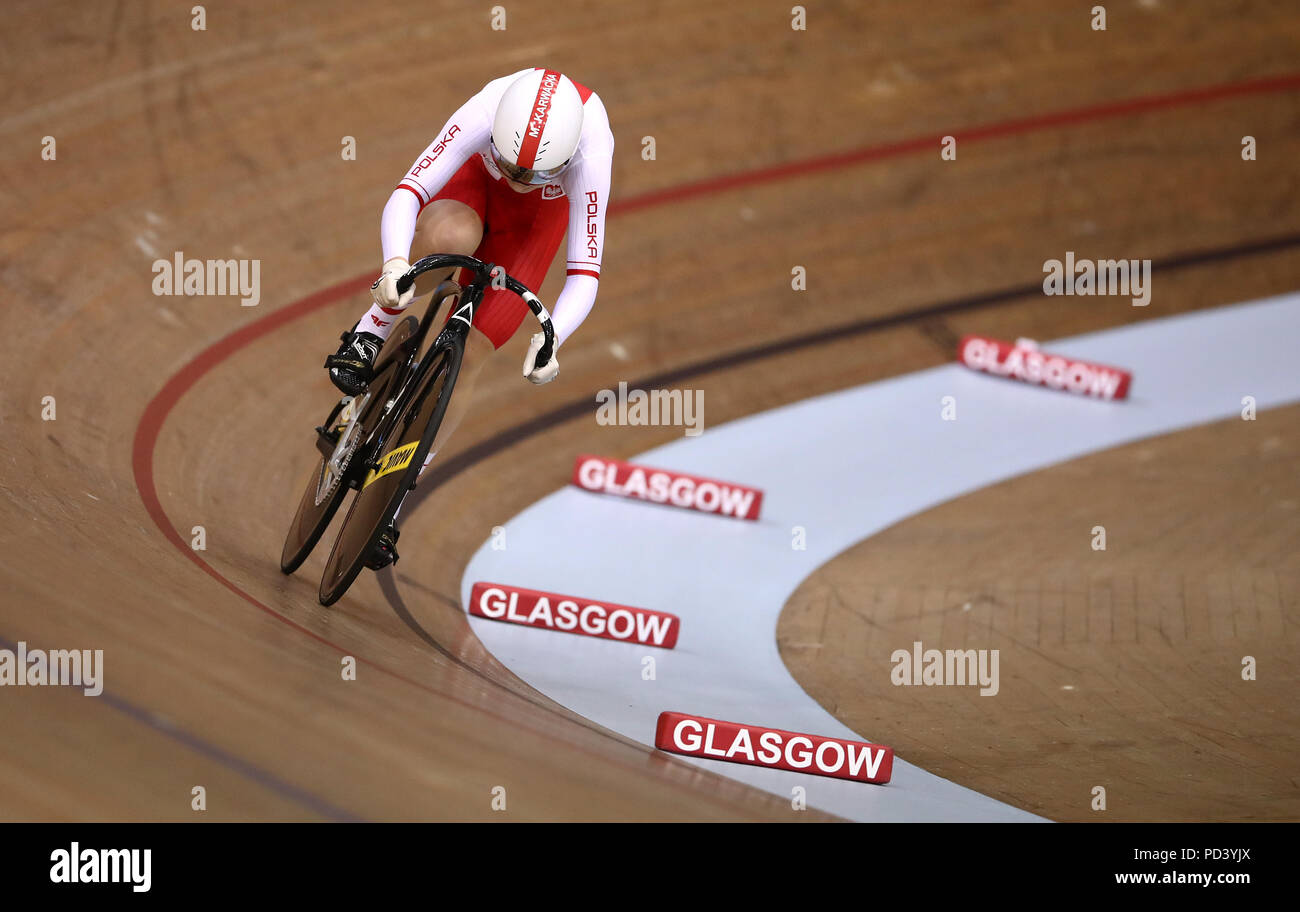 Poland's Marlena Karwacka during the 500m Time Trial Women Qualifying during day five of the 2018 European Championships at the Sir Chris Hoy Velodrome, Glasgow. PRESS ASSOCIATION Photo. Picture date: Monday August 6, 2018. See PA story Cycling European. Photo credit should read: John Walton/PA Wire. RESTRICTIONS: Editorial use only, no commercial use without prior permission Stock Photo