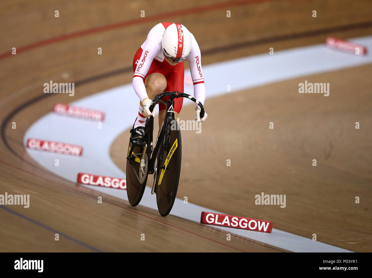 Poland's Marlena Karwacka during the 500m Time Trial Women Qualifying during day five of the 2018 European Championships at the Sir Chris Hoy Velodrome, Glasgow. PRESS ASSOCIATION Photo. Picture date: Monday August 6, 2018. See PA story CYCLING European. Photo credit should read: John Walton/PA Wire. Stock Photo