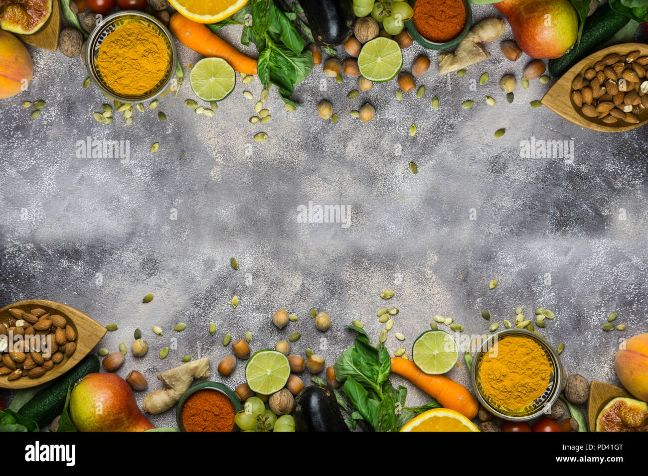 Healthy food background, frame of organic food. Ingredients for healthy ...