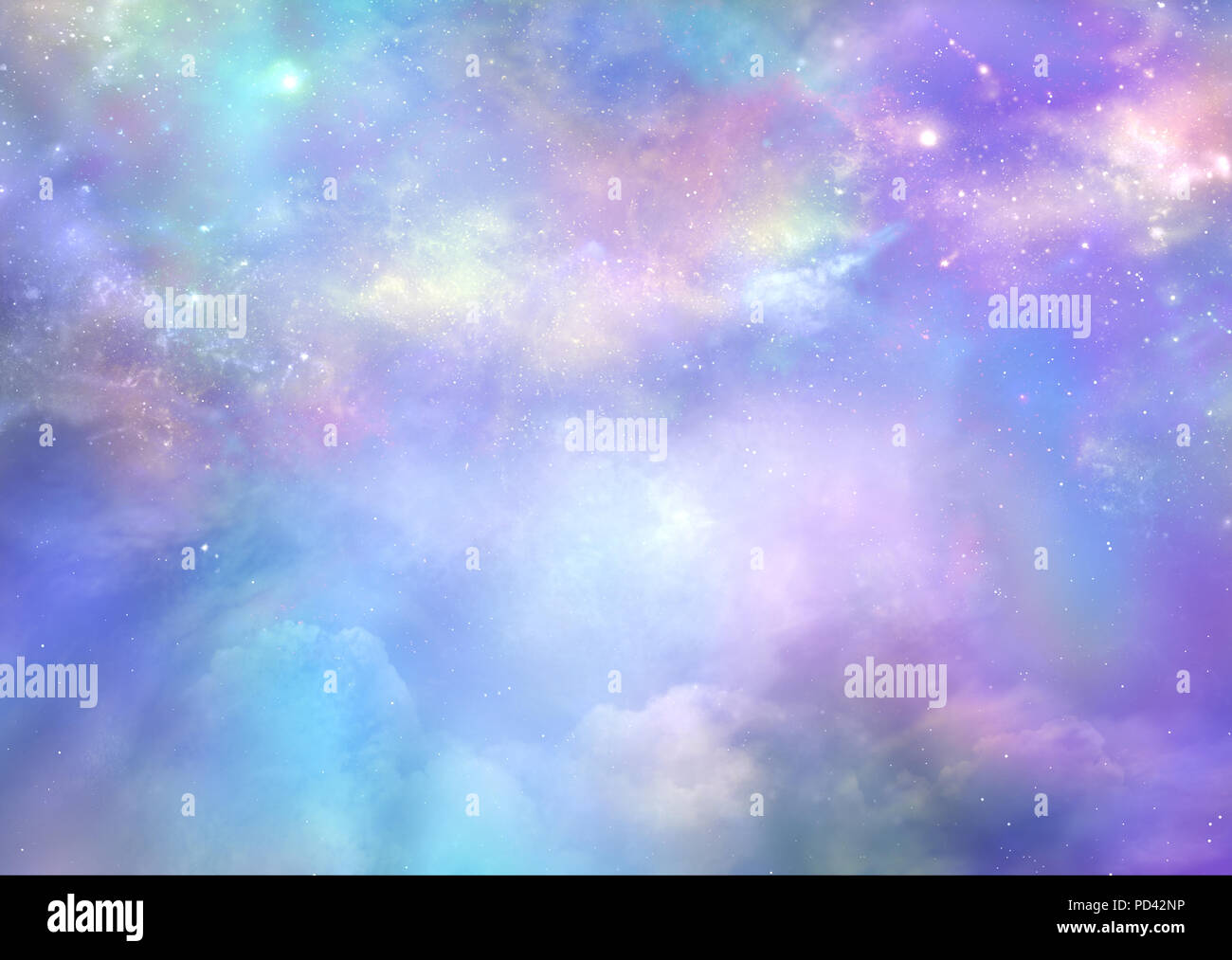 Heaven is Beautiful  - Purple pink and blue deep space background with many stars, planets and cloud formations Stock Photo