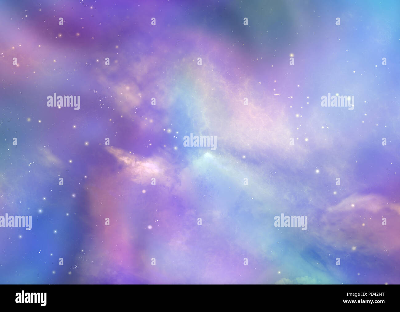 The Beautiful Heavens Above Us - Pink and blue deep space background with many stars, planets and cloud formations Stock Photo
