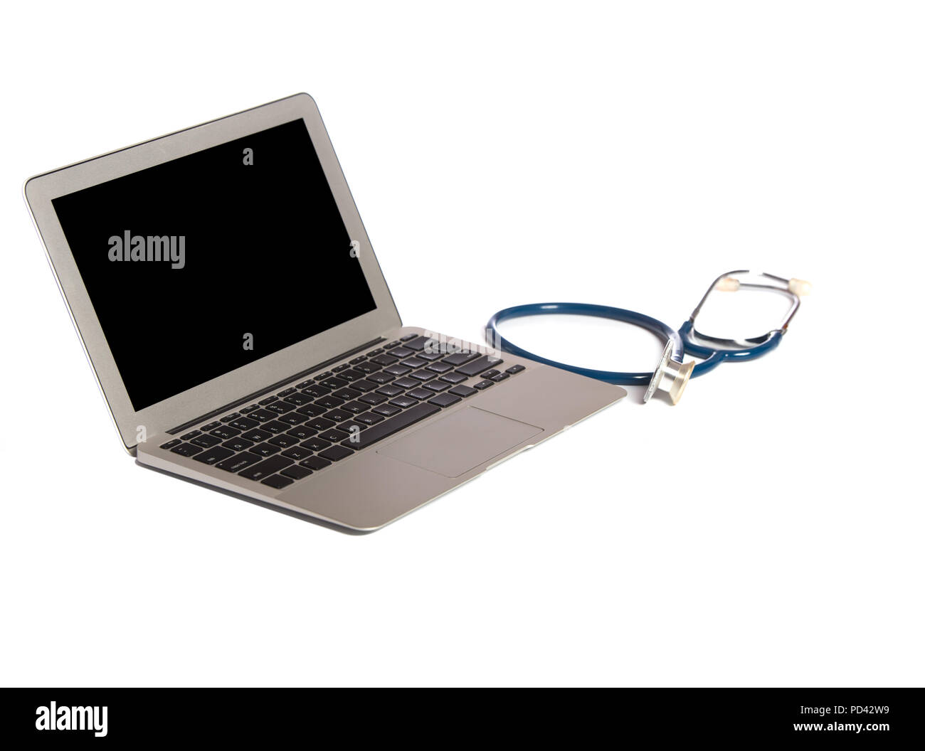 isolated laptop with stethoscope on white background Stock Photo - Alamy