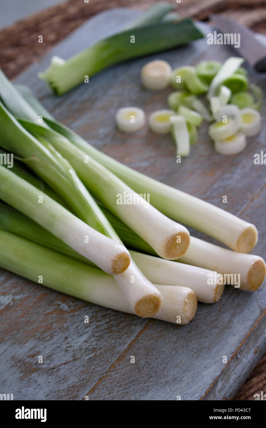 preparing fresh leeks Stock Photo Alamy