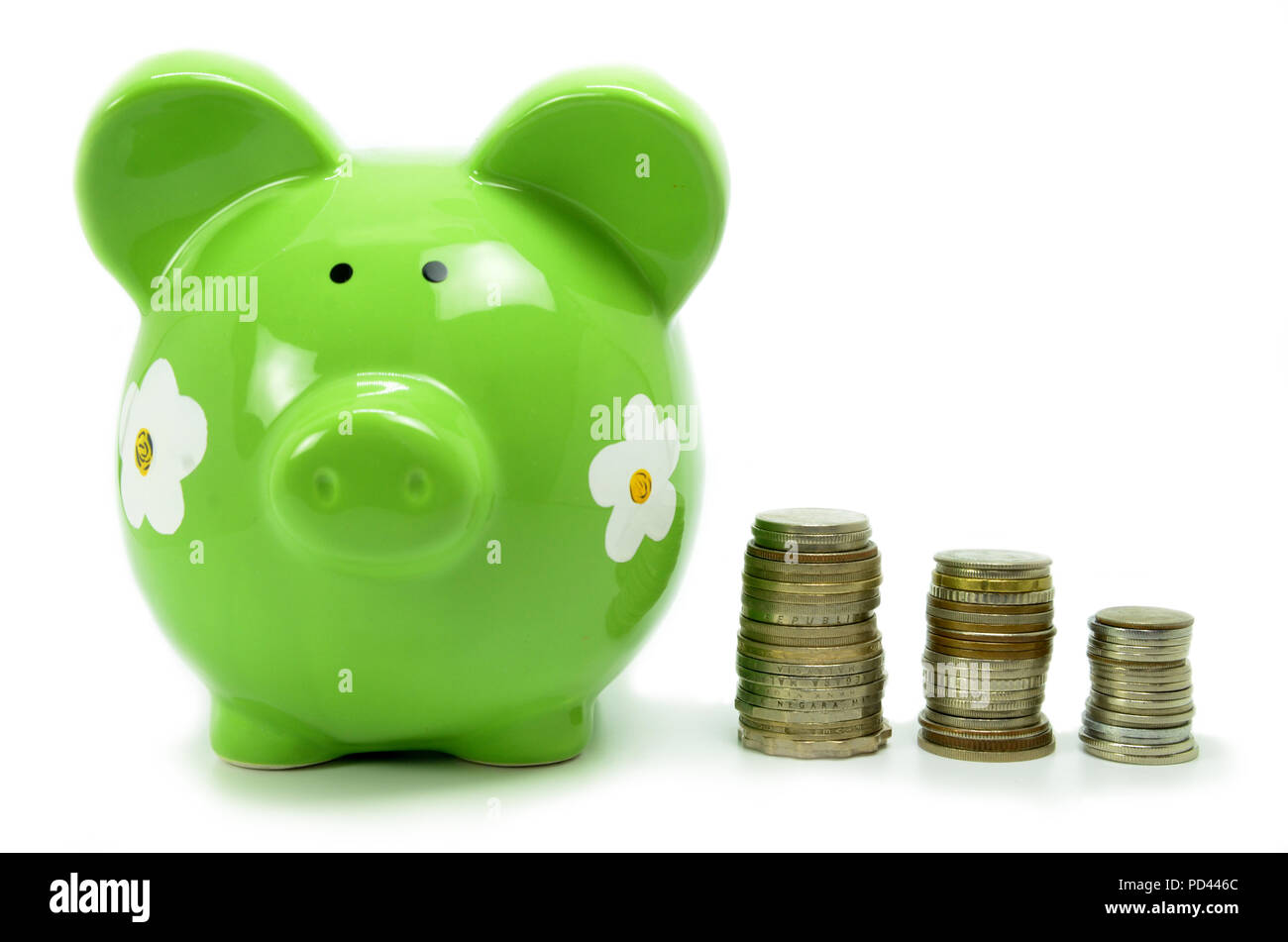 Piggy bank style money box isolated on white background Stock Photo - Alamy