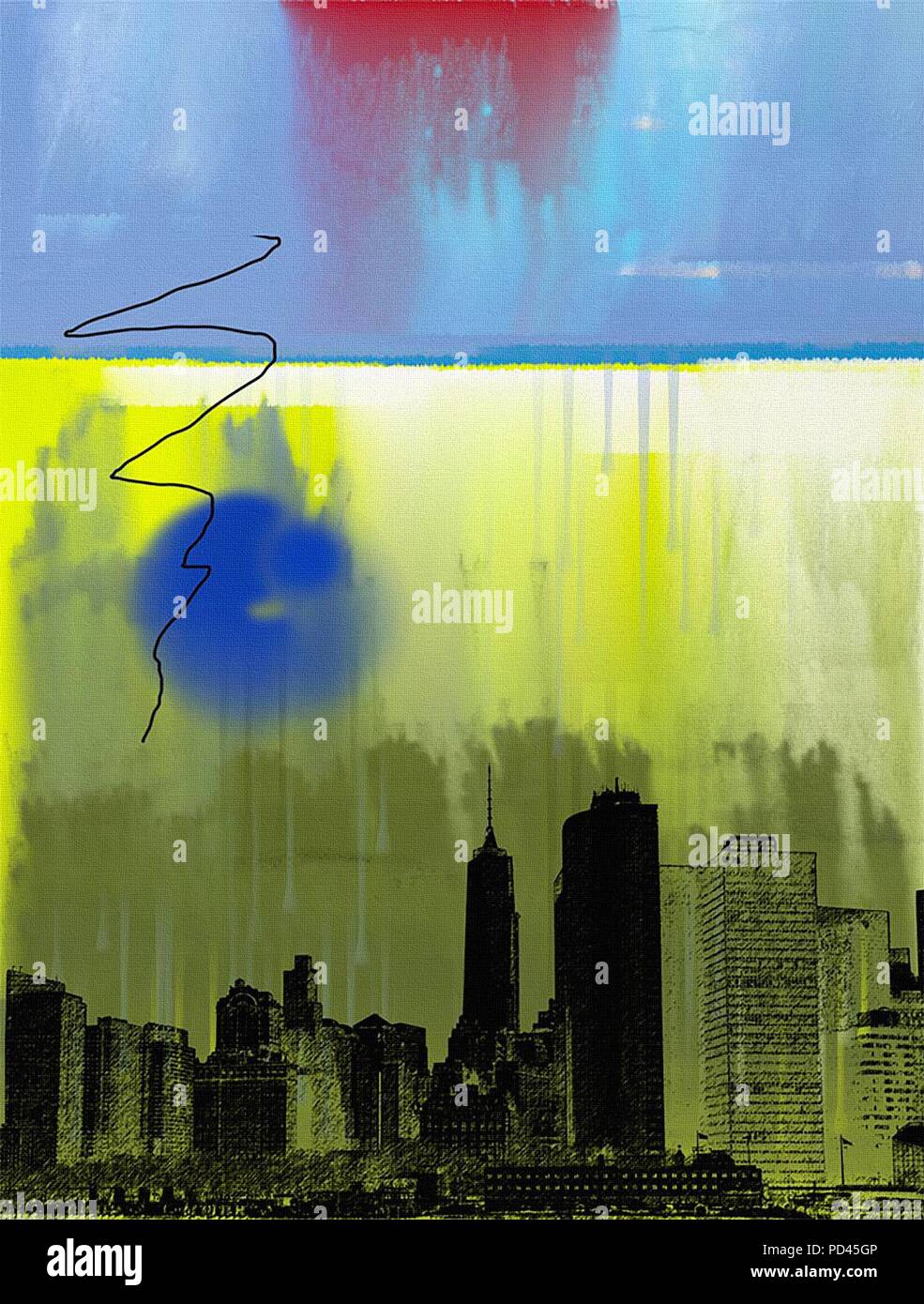 Abstract painting. City Silhouettes. 3D rendering Stock Photo - Alamy