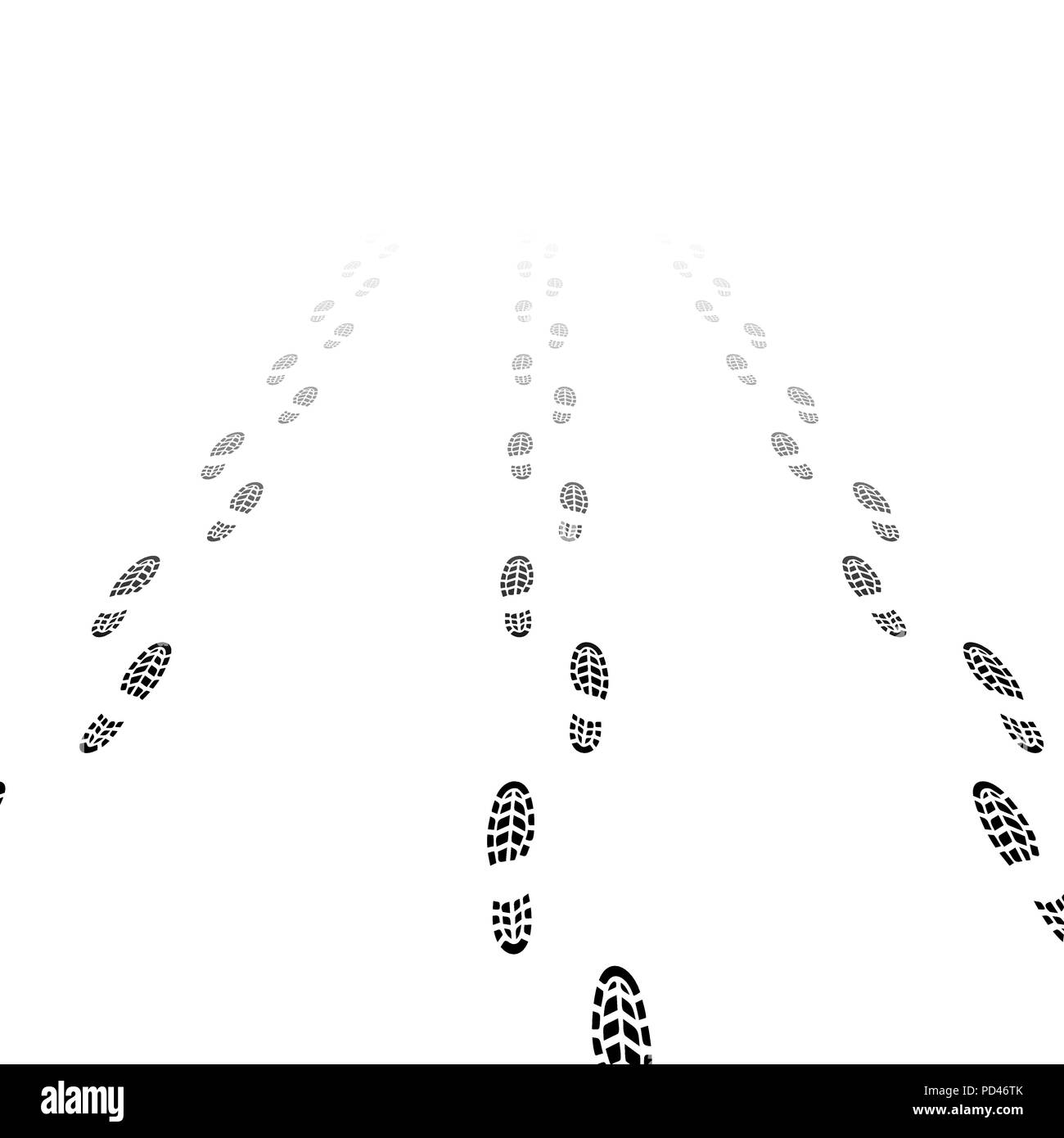 Three shoes print ways in perspective with gradient Stock Vector