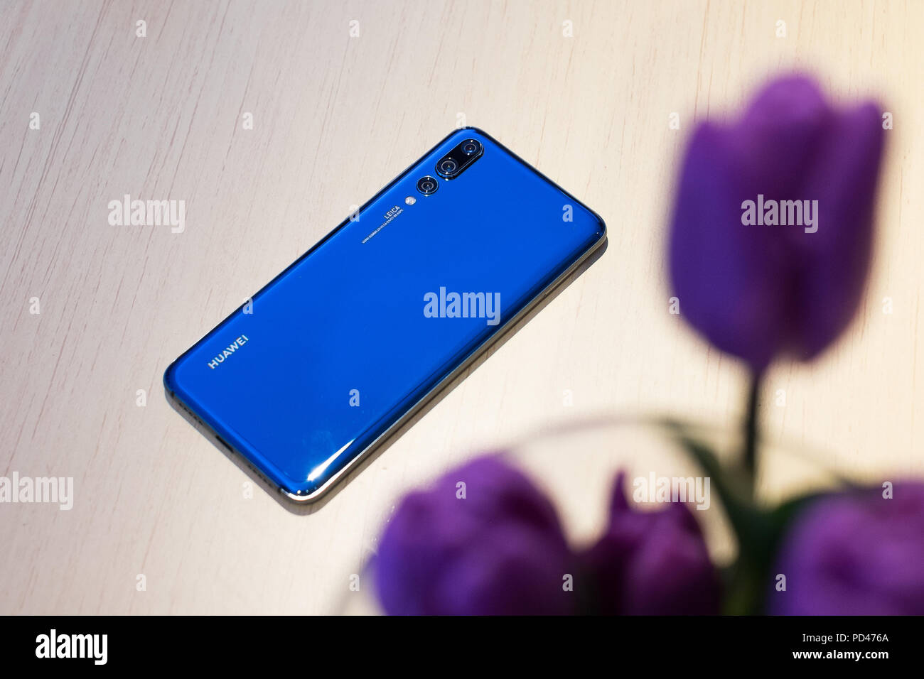 WARSAW, MARCH 2018 - Newly launched Huawei P20 Pro smarpthone is displayed for editorial purposes Stock Photo
