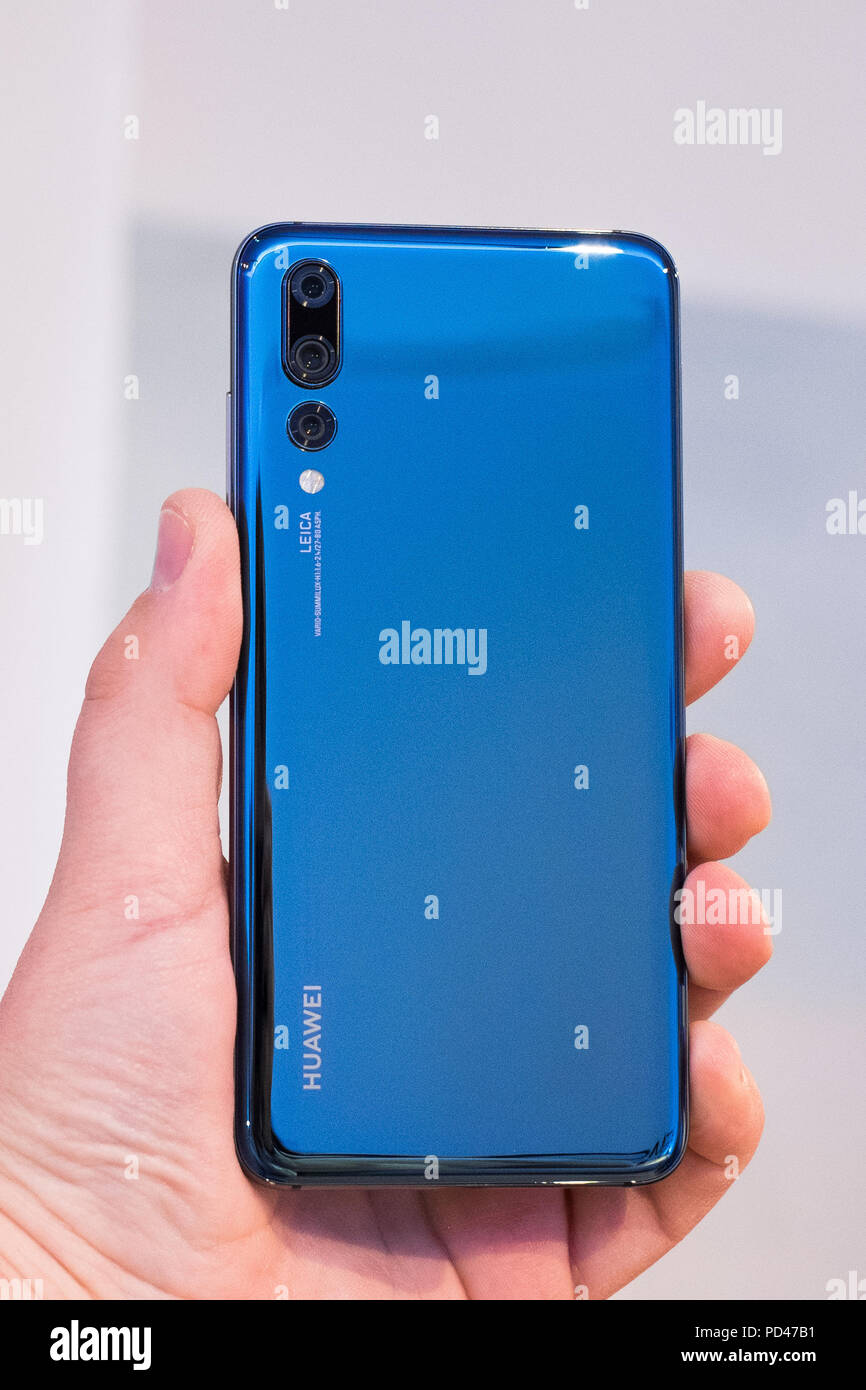 WARSAW, MARCH 2018 - Newly launched Huawei P20 Pro smarpthone is displayed for editorial purposes Stock Photo
