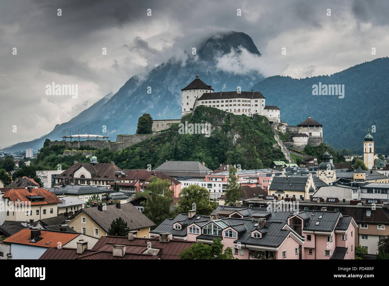 The fortress town of Kufstein on the Austrian Tyrol border with ...