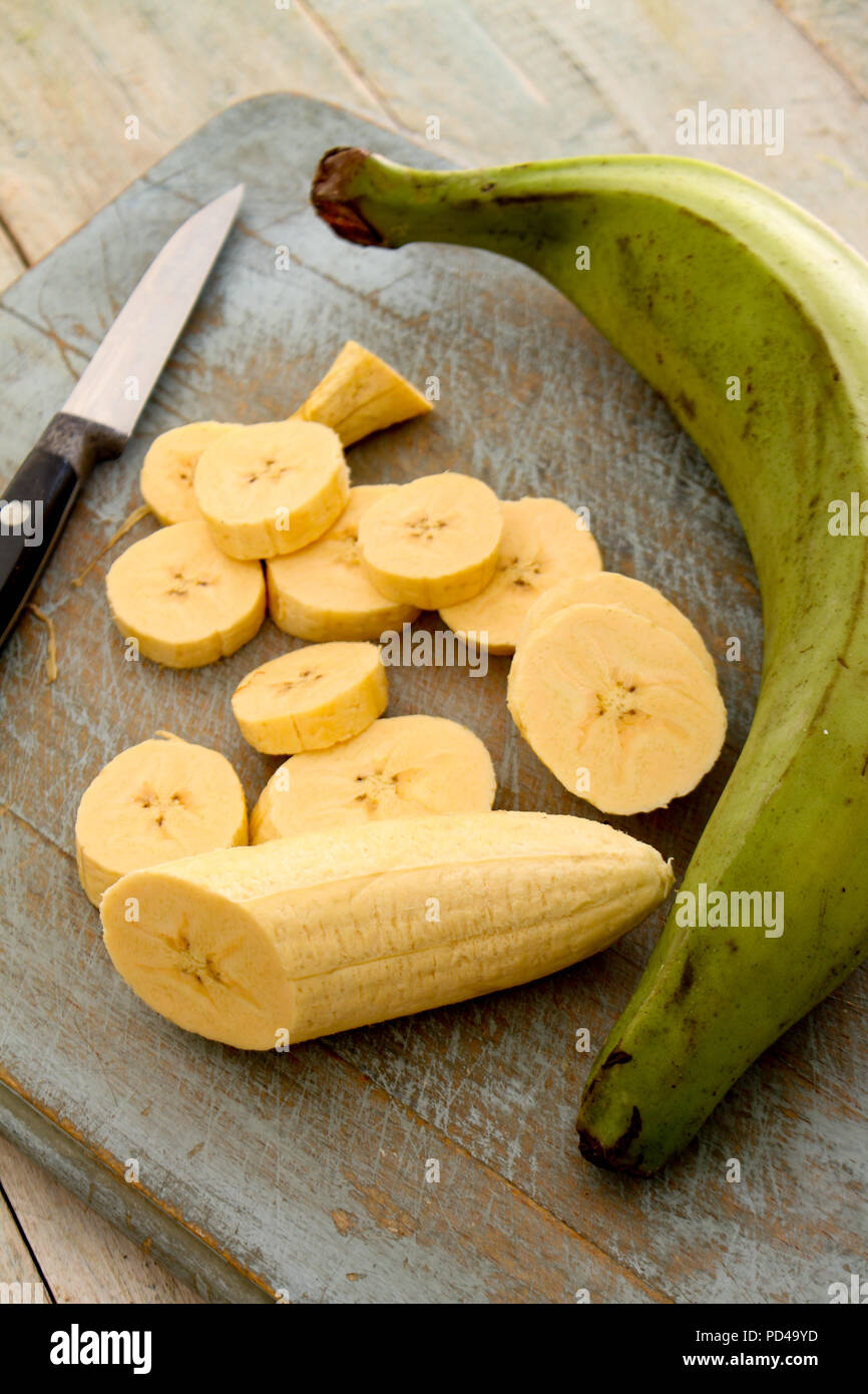 preparing plantain fruit Stock Photo