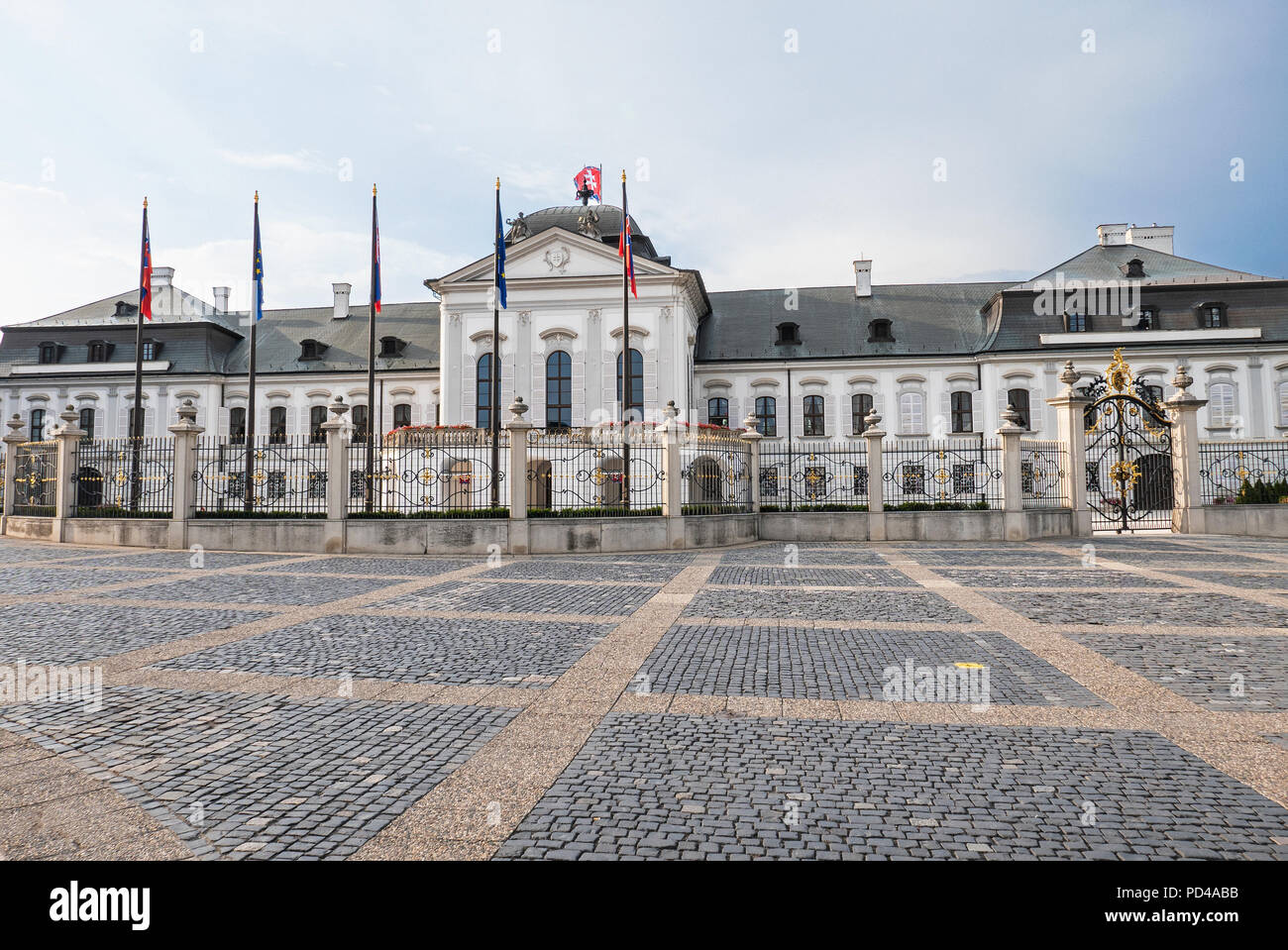 Baroque Grassalkovich Palace from 176o (front) since 1939 seat of the Slovak presidents Stock Photo
