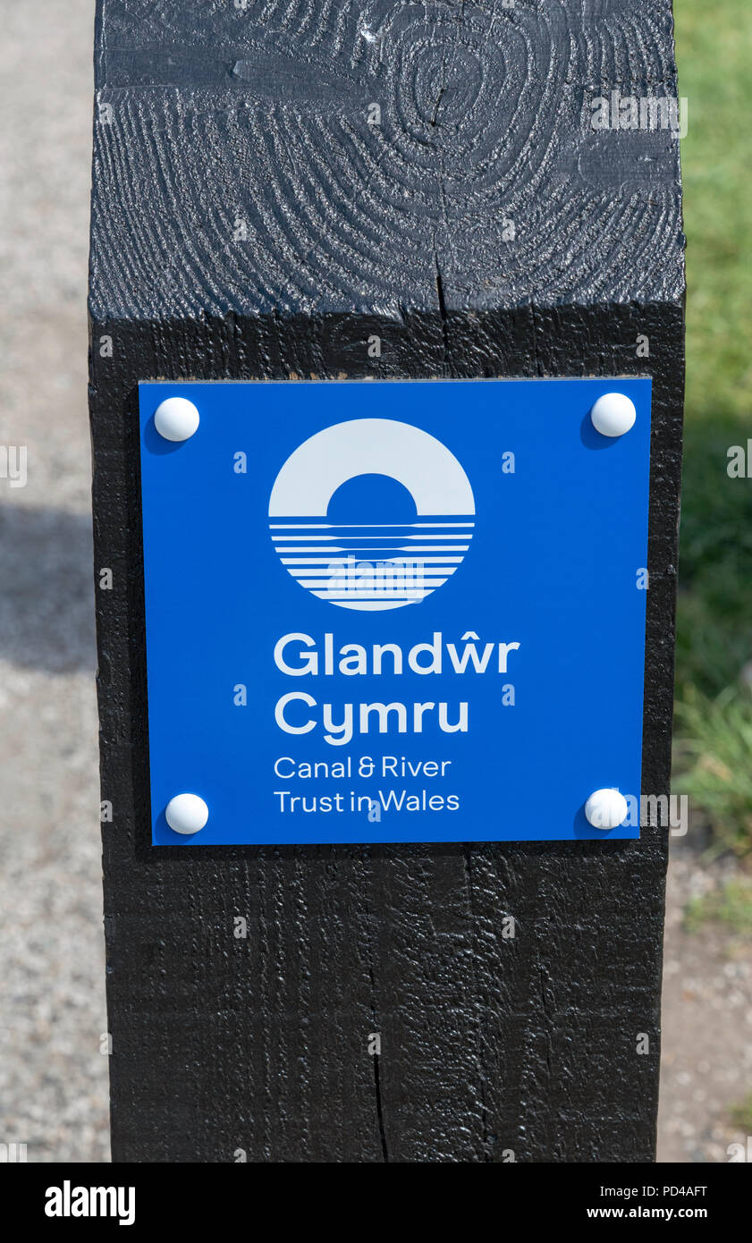 Canal & River Trust in Wales information sign alongside the Llangollen Canal at Trevor, Denbighshire, North Wales Stock Photo