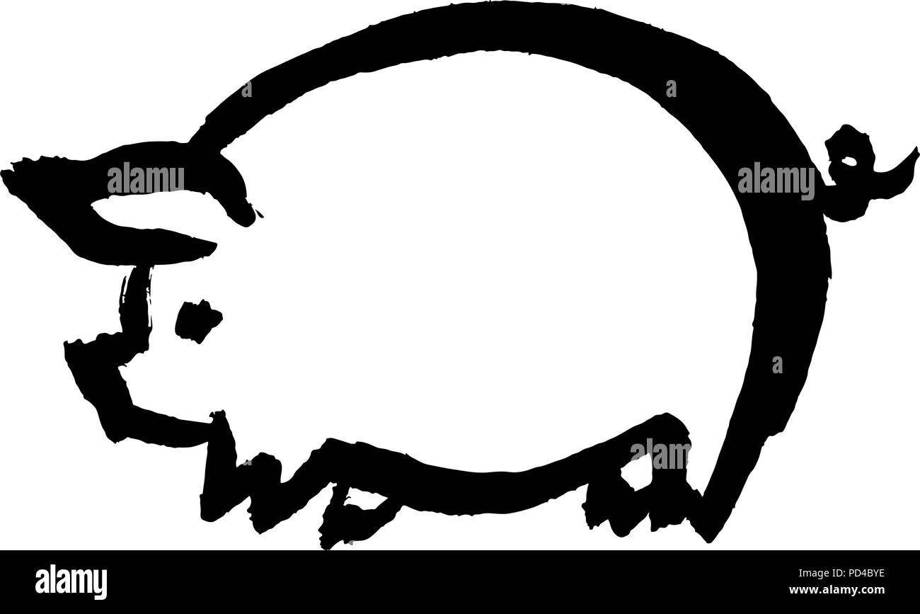 Pig. Handmade vector ink drawing. Symbol of the Oriental new year of the pig/boar. Original writing. Element for your design. Stock Vector