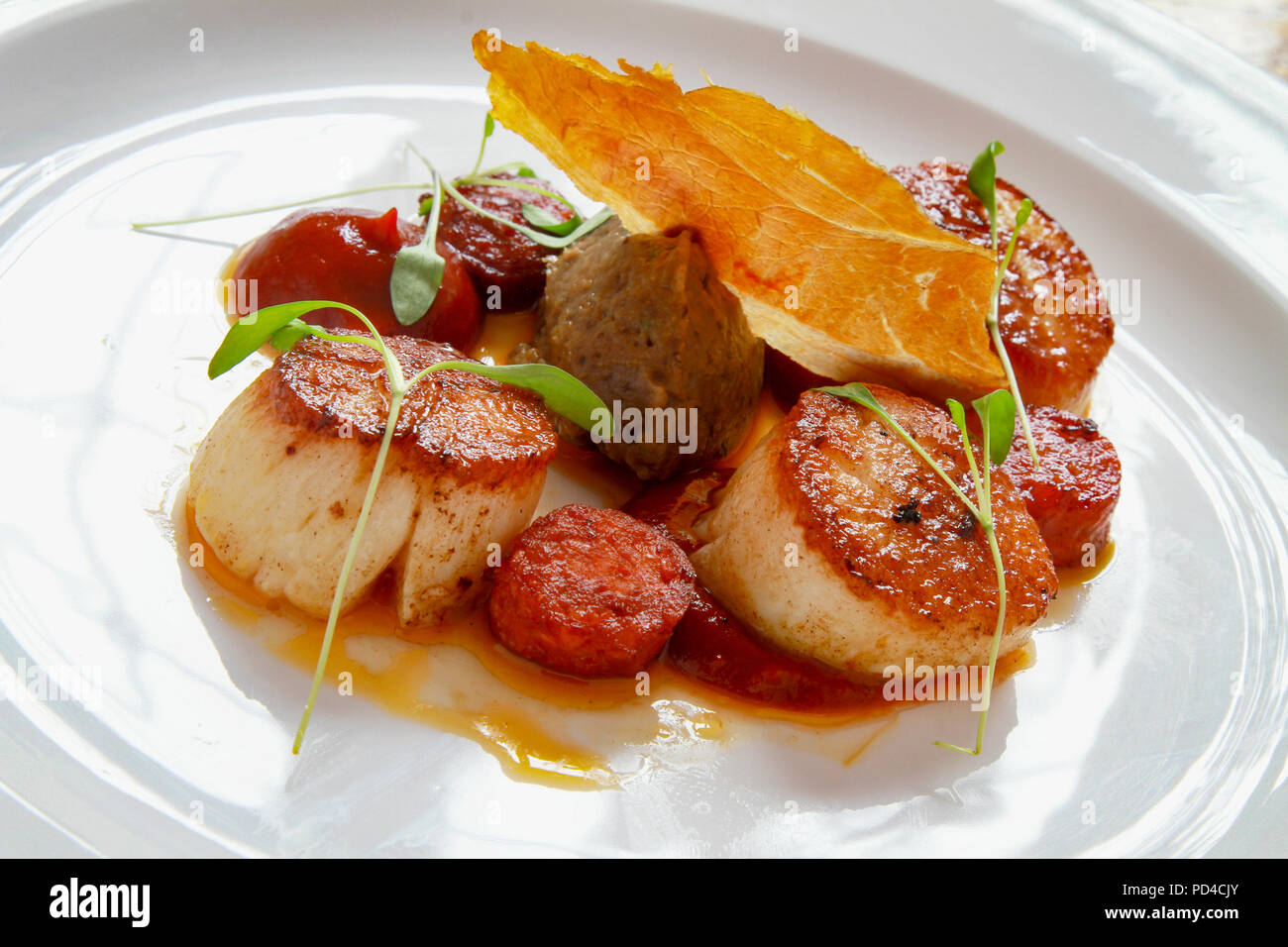 plated scallop appetizer Stock Photo - Alamy