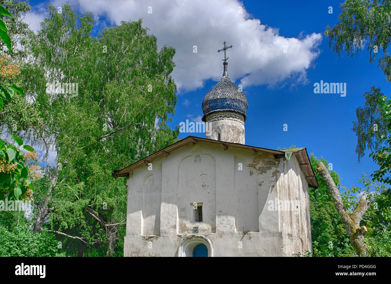 Orthodox Church of the Resurrection of Christ of the 15th century in Pskov region (Russia) Stock Photo
