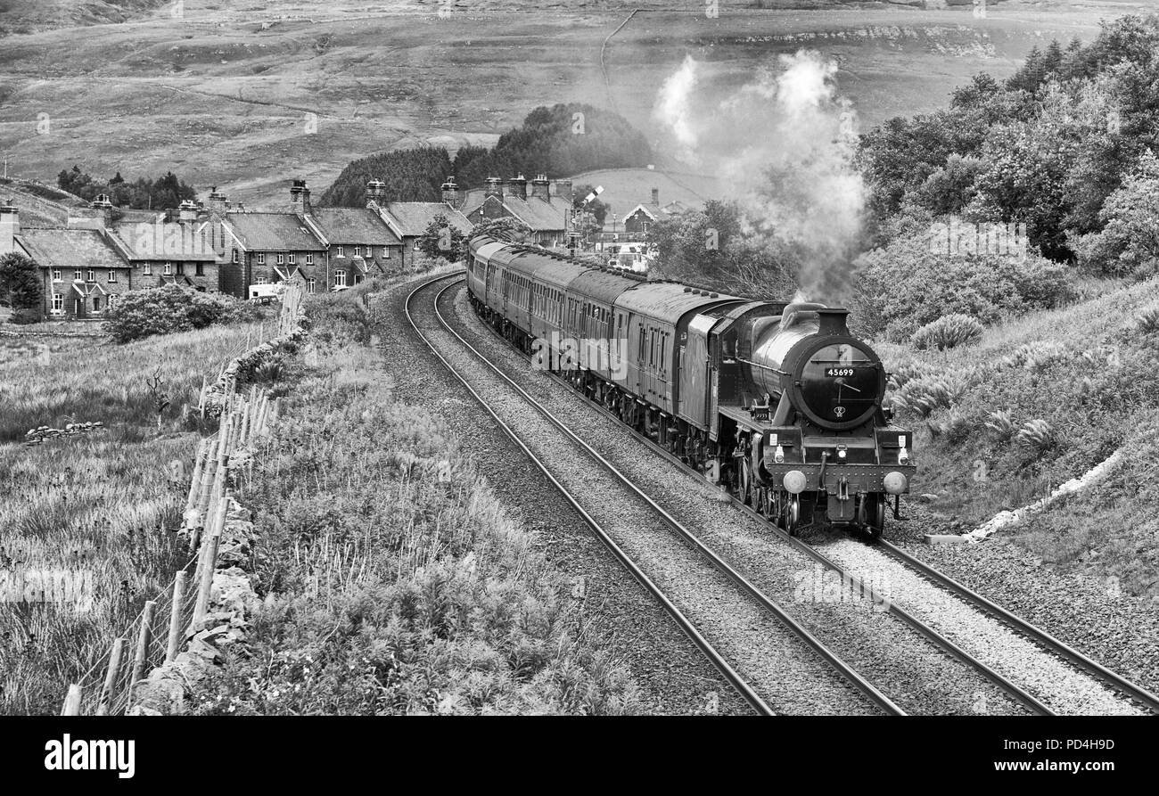 Galatea 45699 Classic steam trains on the Settle to Carlisle railway at Garsdale in the Yorkshire Dales Stock Photo