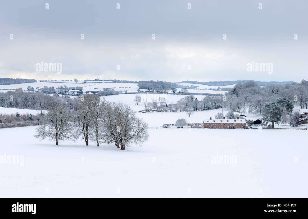 The Kent Downs during snowfall in the cold snap of February 2018 Stock Photo