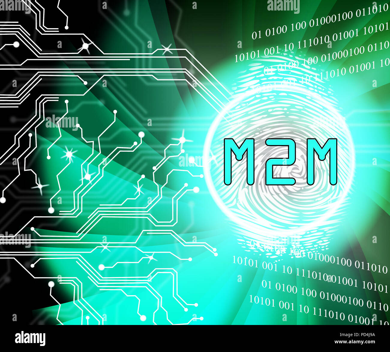 M2M Machine Connectivity And Cooperation 2d Illustration Shows Interconnected Communication And Networking By Linked Manufacturing Stock Photo