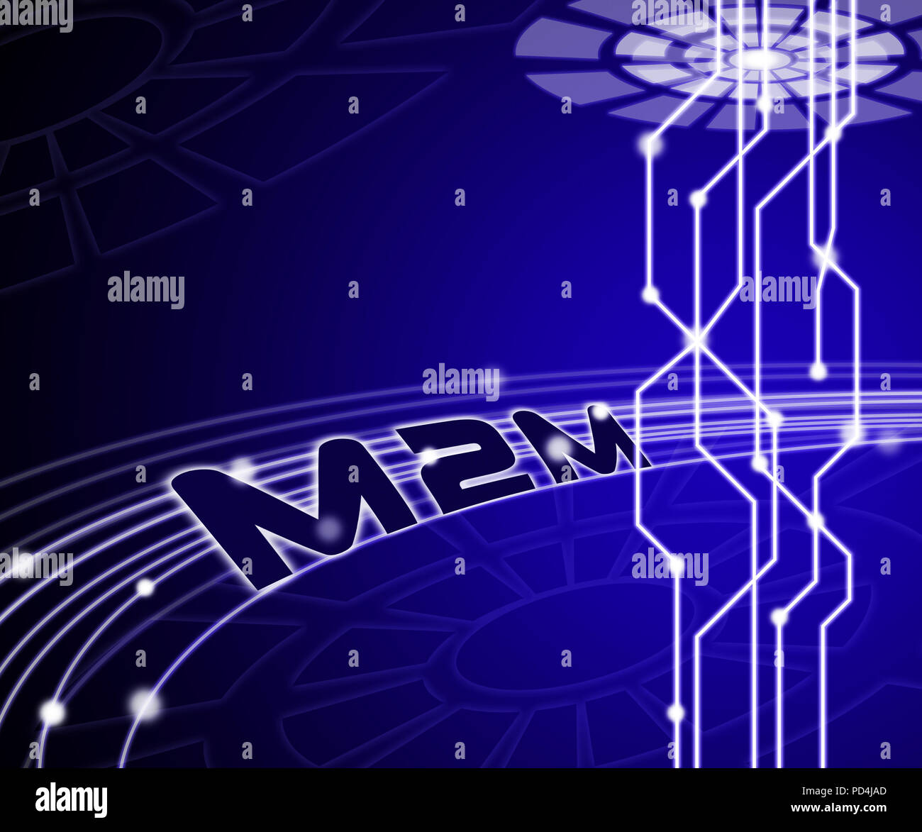 M2M Machine Connectivity And Cooperation 3d Illustration Shows Interconnected Communication And Networking By Linked Manufacturing Stock Photo