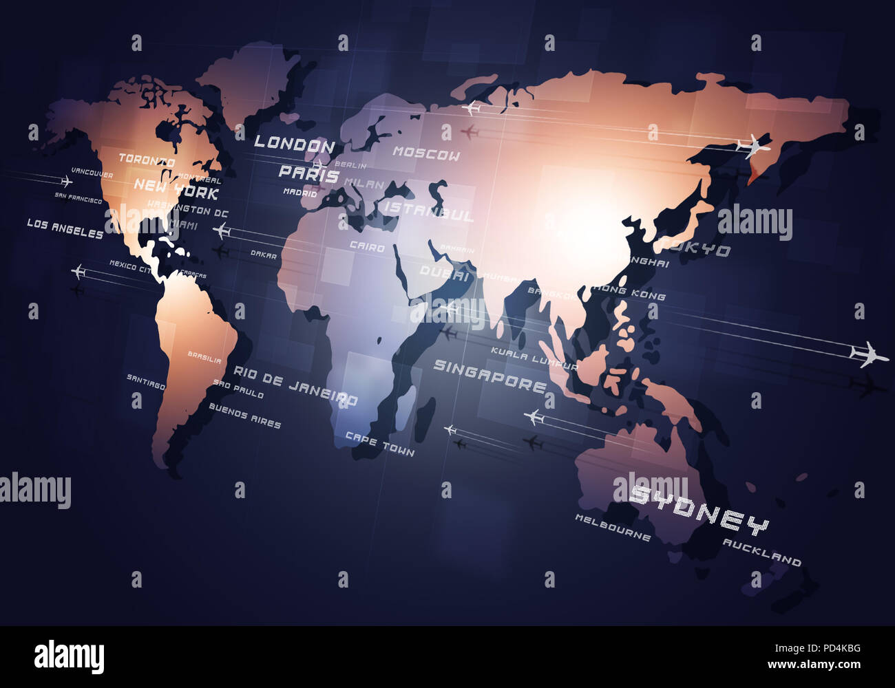 global aviation directions all around the business cities Stock Photo