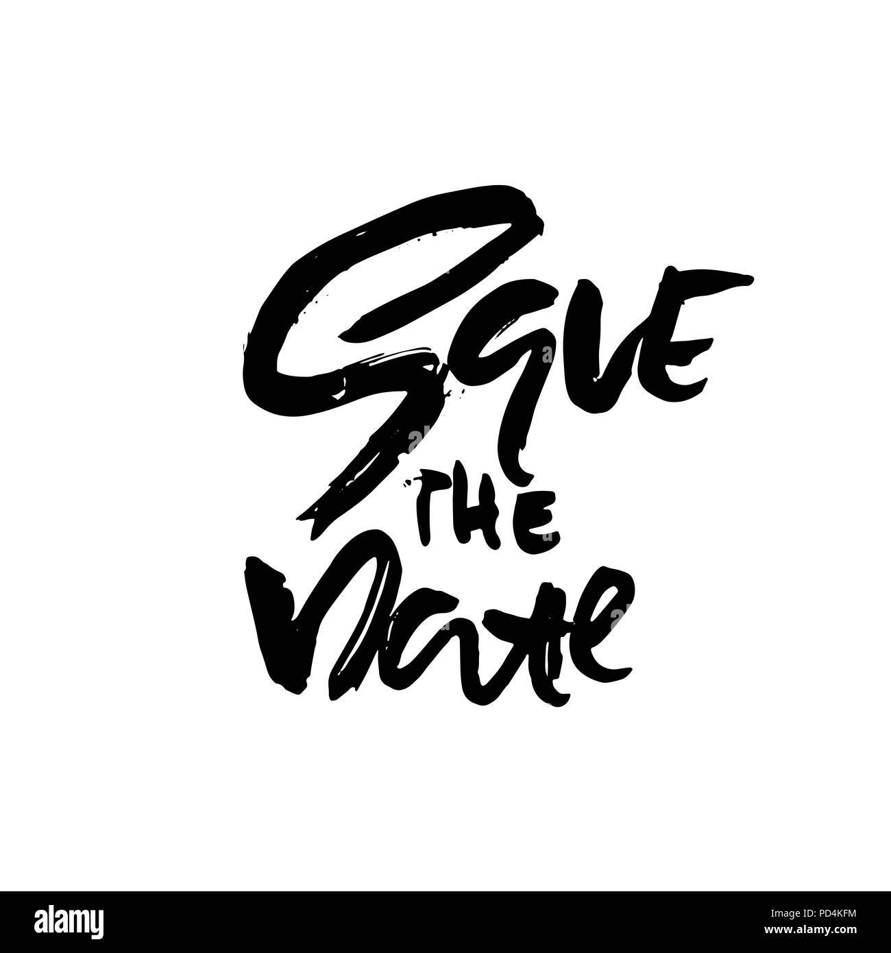 Save the date. Hand drawn lettering for wedding card. Ink modern dry ...