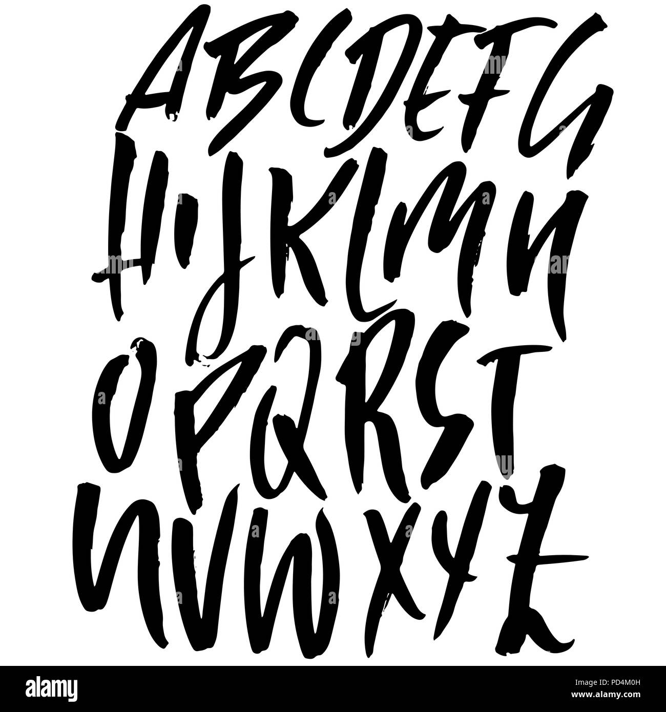 Hand drawn modern dry brush lettering. Grunge style alphabet