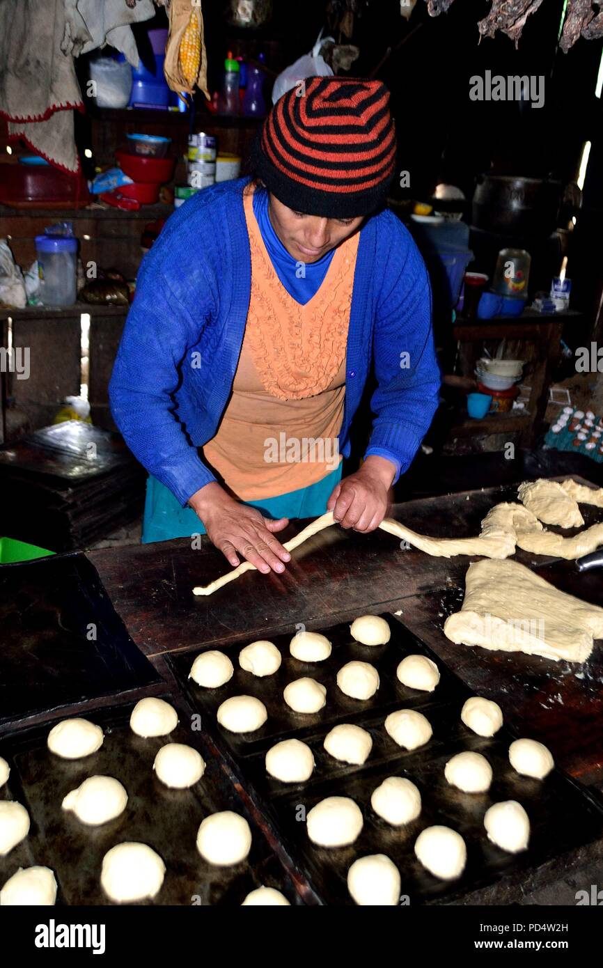 Kneading -Bakery in El CARMEN DE LA FRONTERA - Ecuador border - Huancabamba. Department  of Piura .PERU    					  			 	  	  			 	    	 Stock Photo