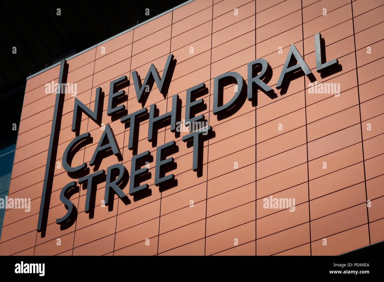 New Cathedral Street sign in Manchester City centre Stock Photo
