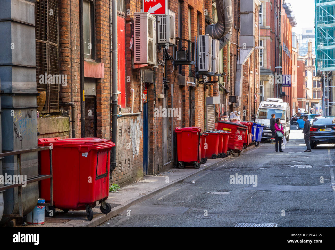 Rubbish bins in a Manchester back street Stock Photo Alamy