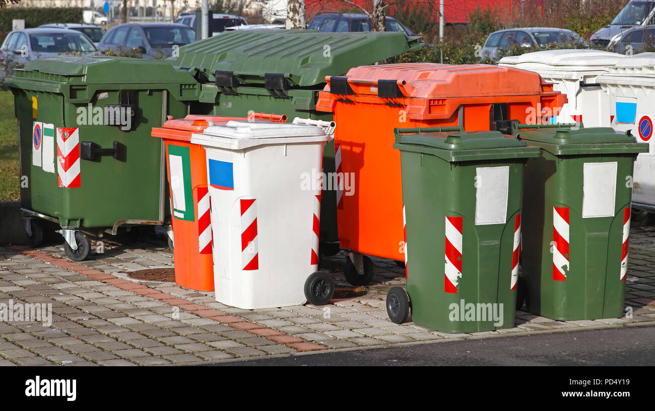 Sorting and recycling garbage bins and dumpster Stock Photo Alamy