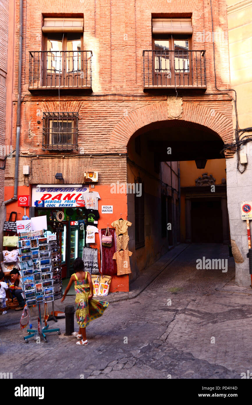 Souvenir shop in typical brick building, Toledo, Castile-La Mancha, Spain Stock Photo
