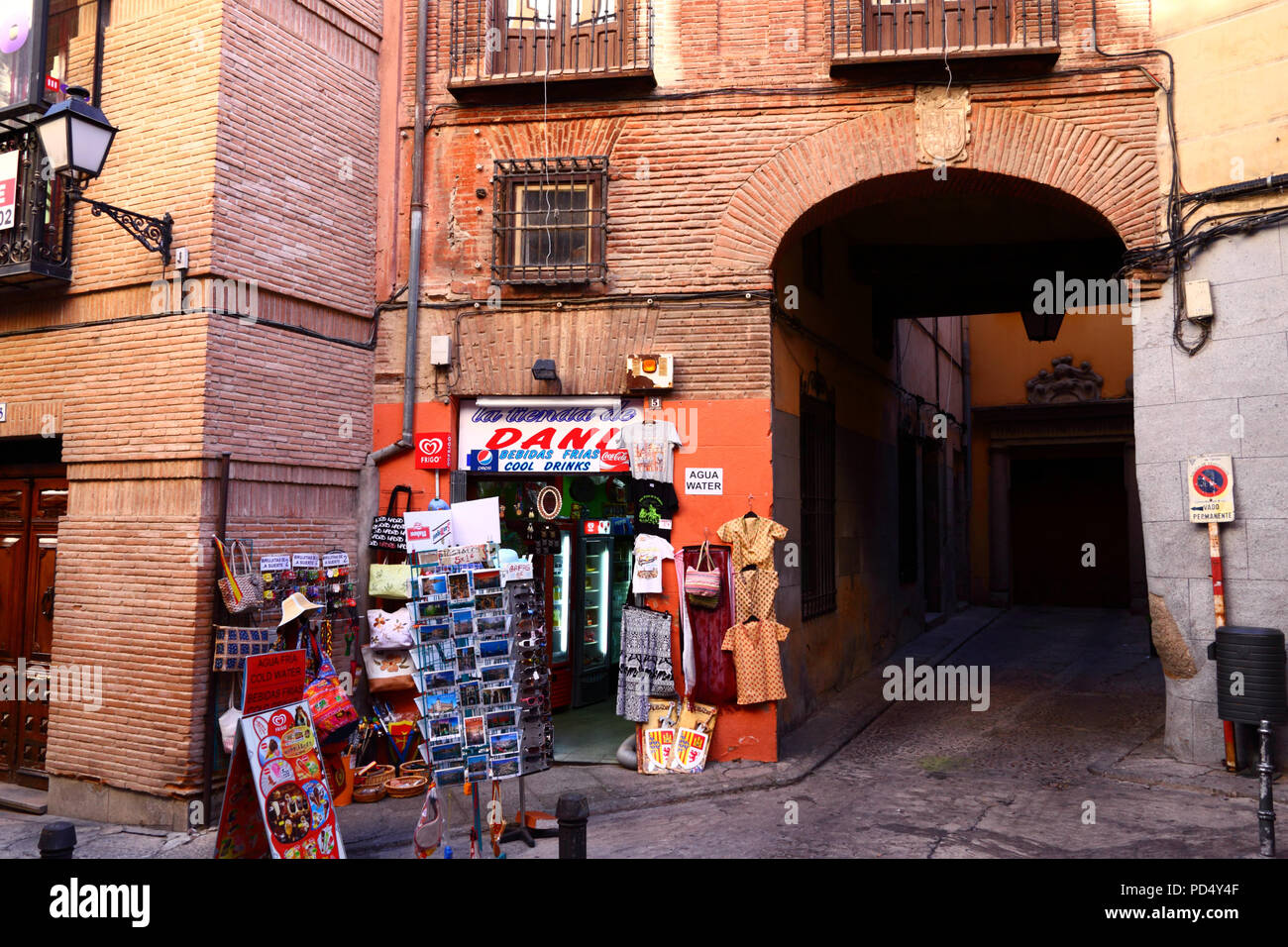 Souvenir shop in typical brick building, Toledo, Castile-La Mancha, Spain Stock Photo