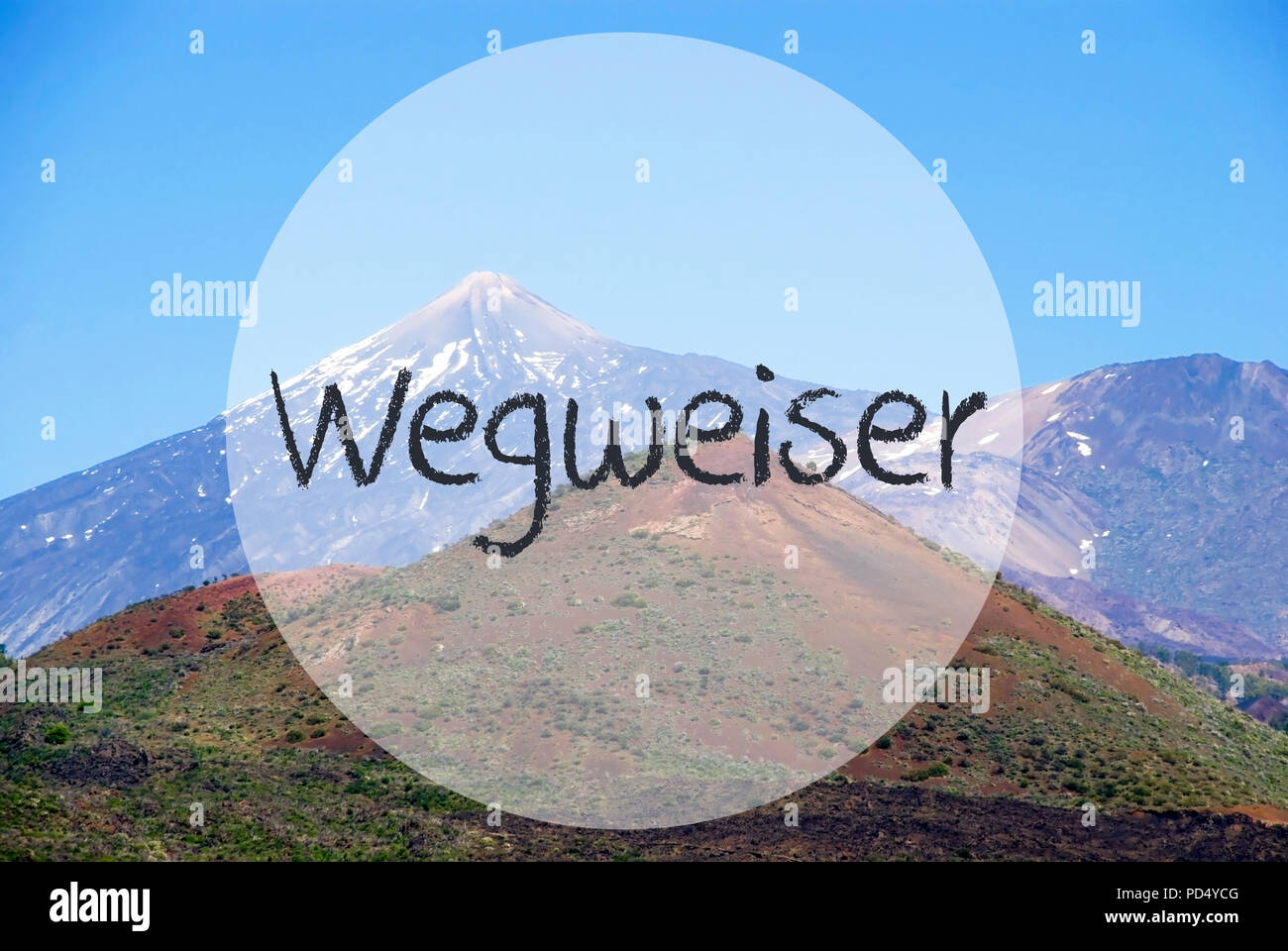Vulcano Mountain, Wegweiser Means Guidepost Stock Photo