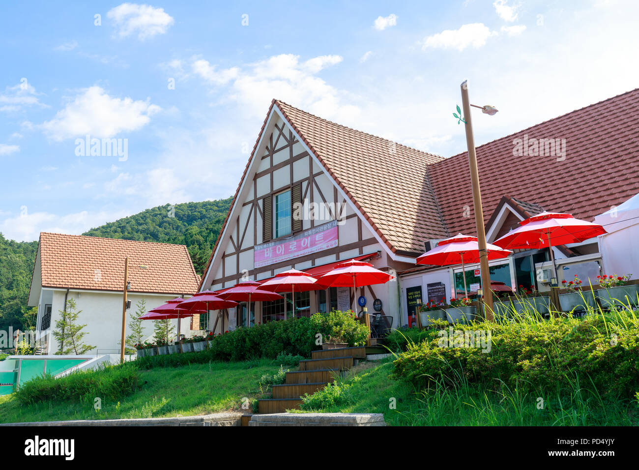 Namhae, South Korea - July 29, 2018 : Namhae German Village scene, tourist attraction in Namhae county, Gyeongsangnam-do Stock Photo