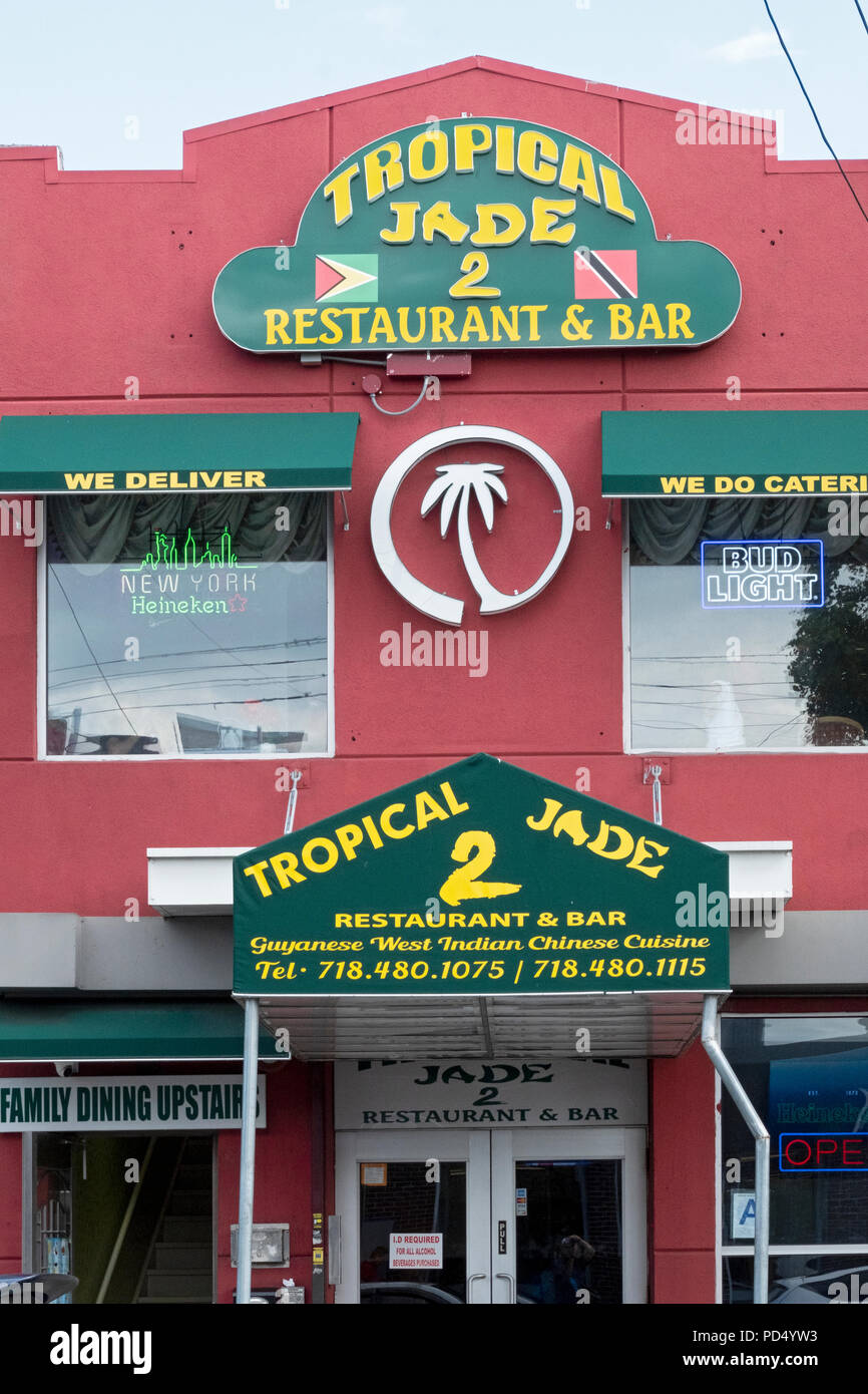 The TROPICAL JADE 2 restaurant & bar on Liberty Ave. Serving Guyanese, West Indian, Chinese food. In Richmond Hill, Queens, New York City. Stock Photo