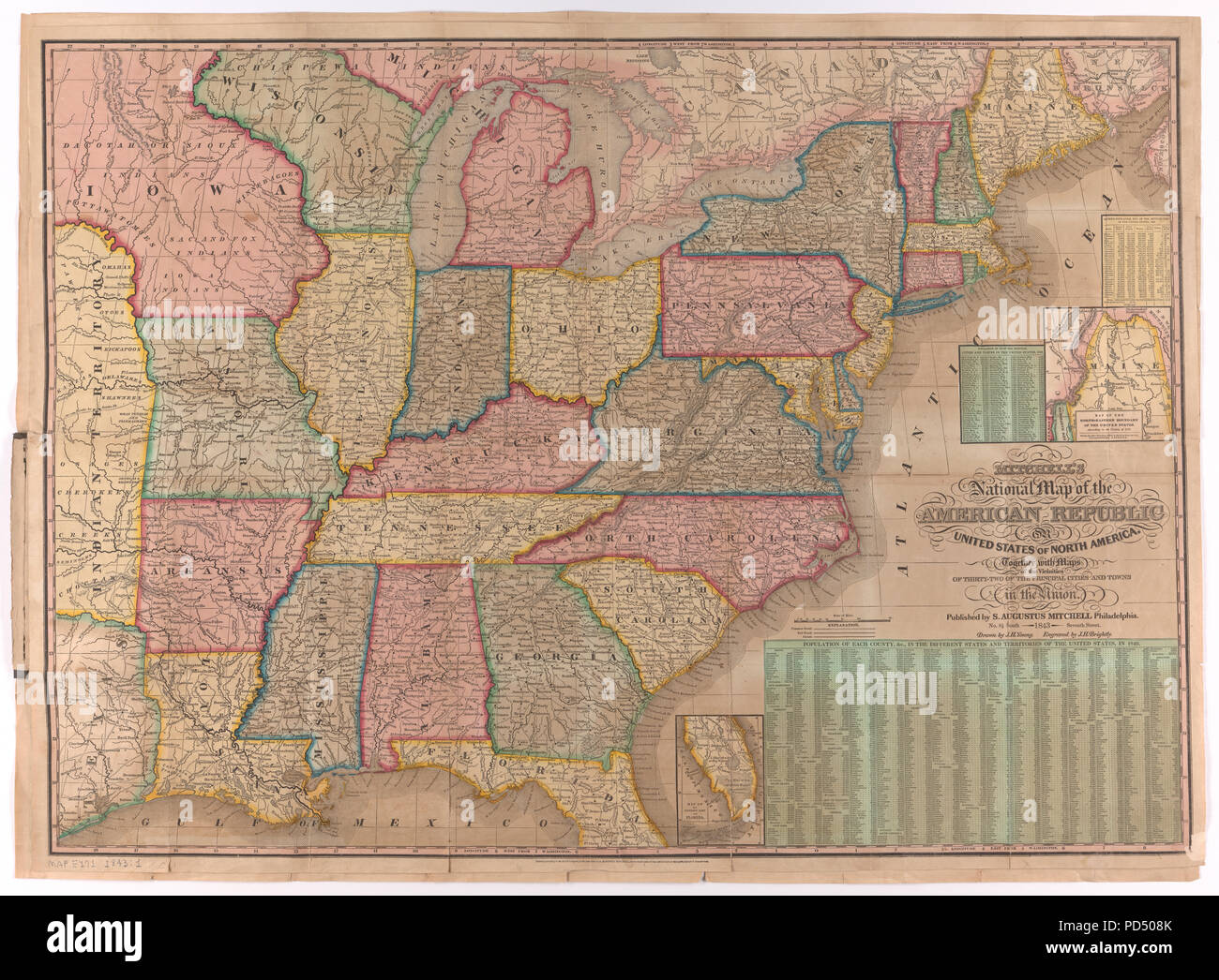 National Map of the American Republic, 1843 Stock Photo