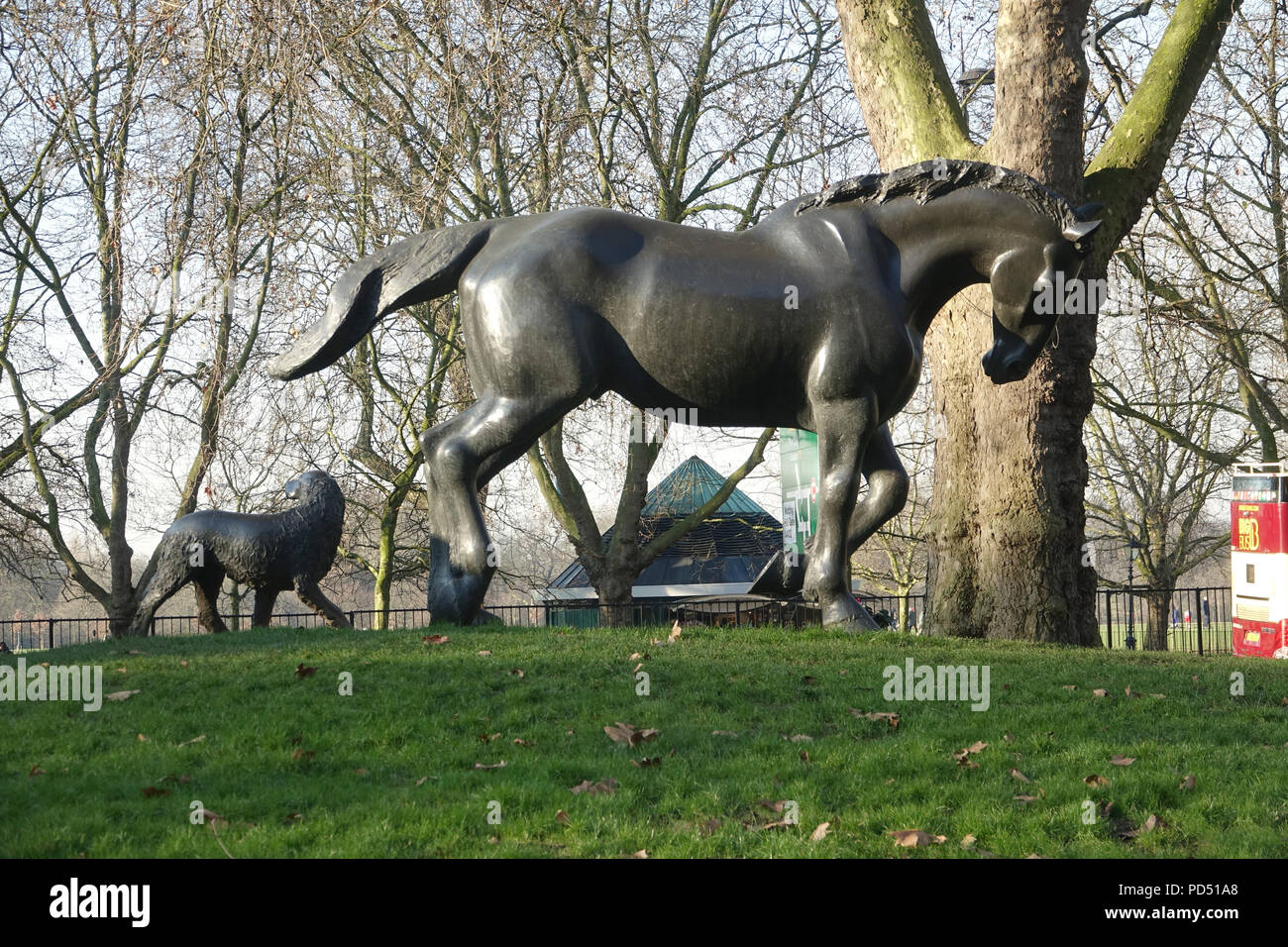 LONDON-ENGLAND-JAN 21, 2017: The Animals in War Memorial, located outside Hyde Park near Brook Gate, commemorates animals that died in wars and confli Stock Photo