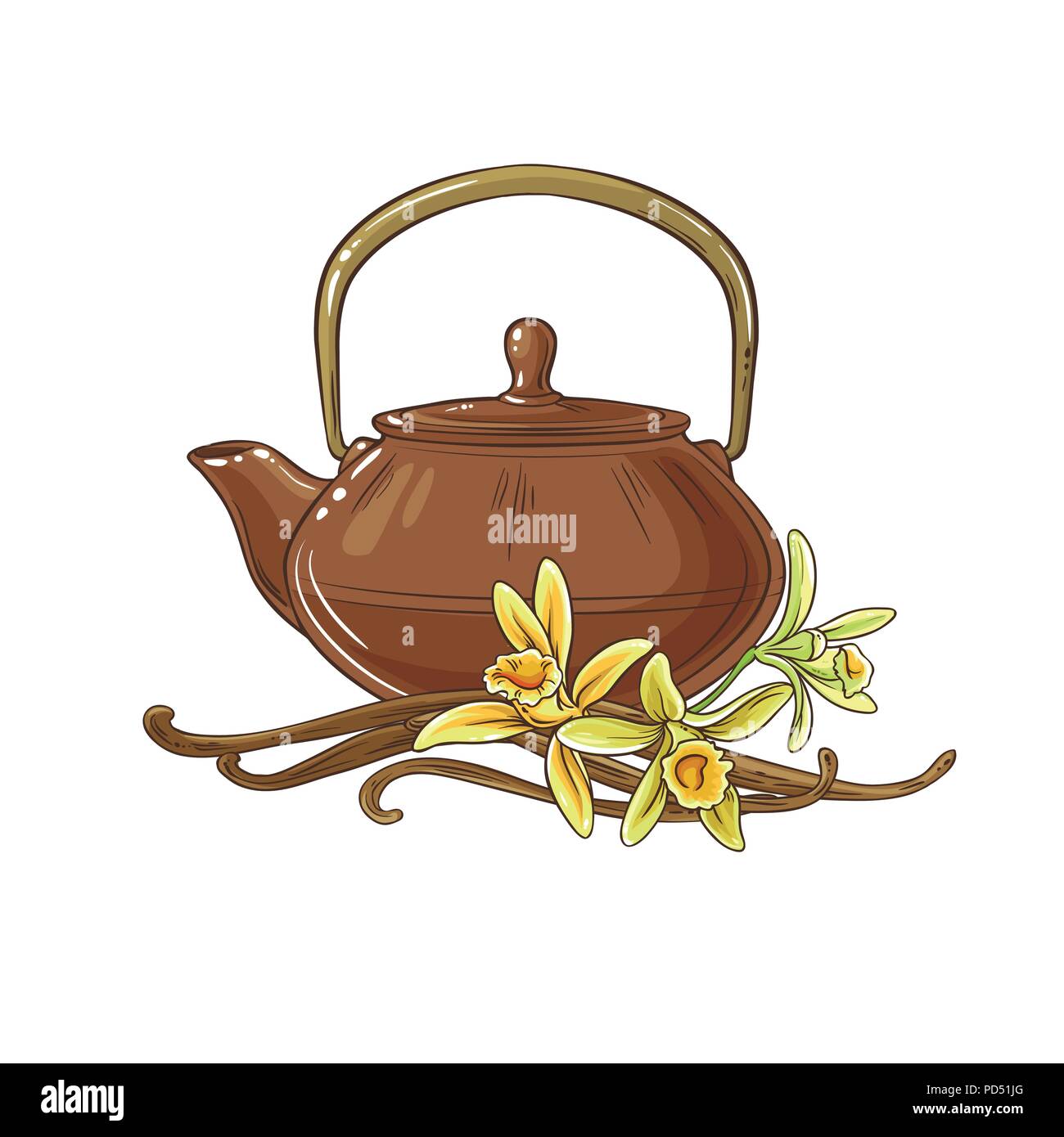 Premium Vector  Cute ceramic teapot side view decorated with design  elements flat cartoon illustration tea kettle