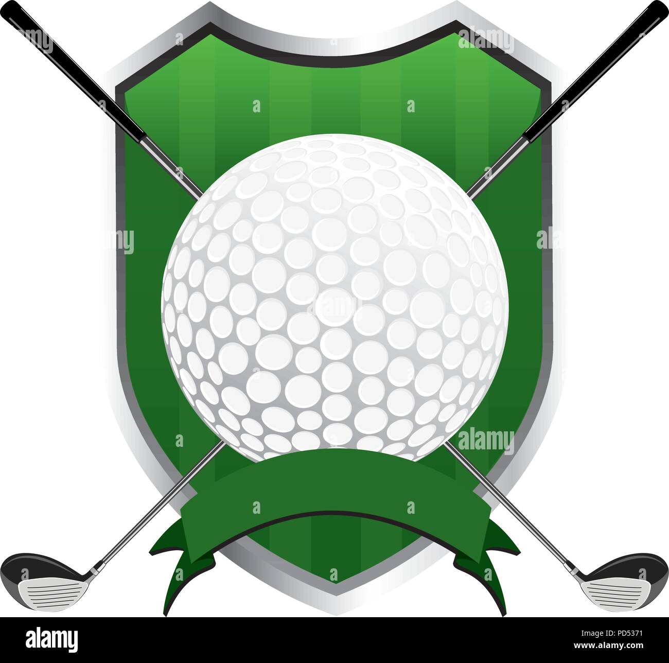 Golf Shield Insignia A Golf Ball With Two Golf Clubs With A Ribbon Banner For Text Over A Glossy Striped Shield Stock Vector Image Art Alamy