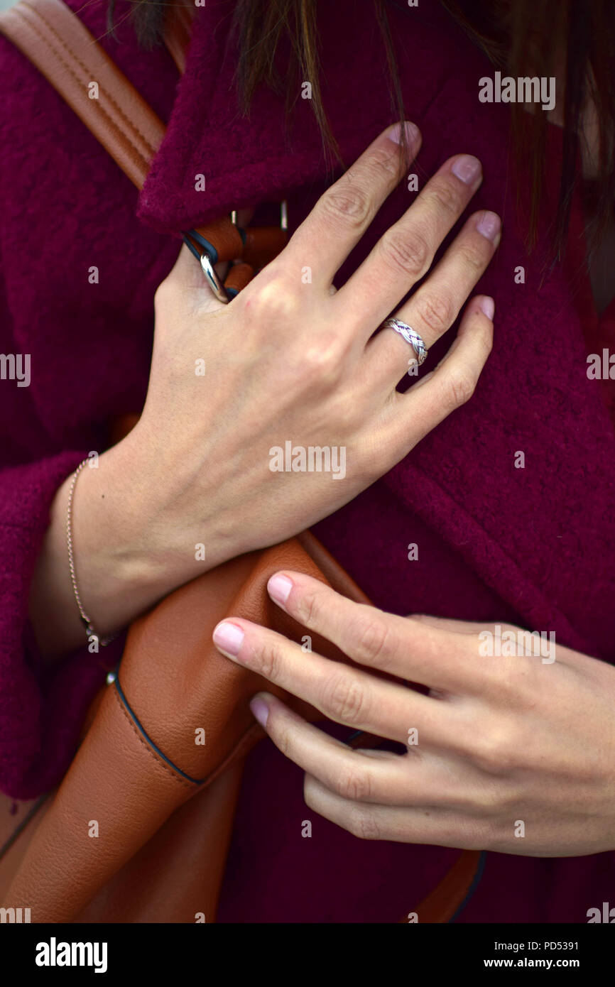 Detail shot of young woman hands Stock Photo