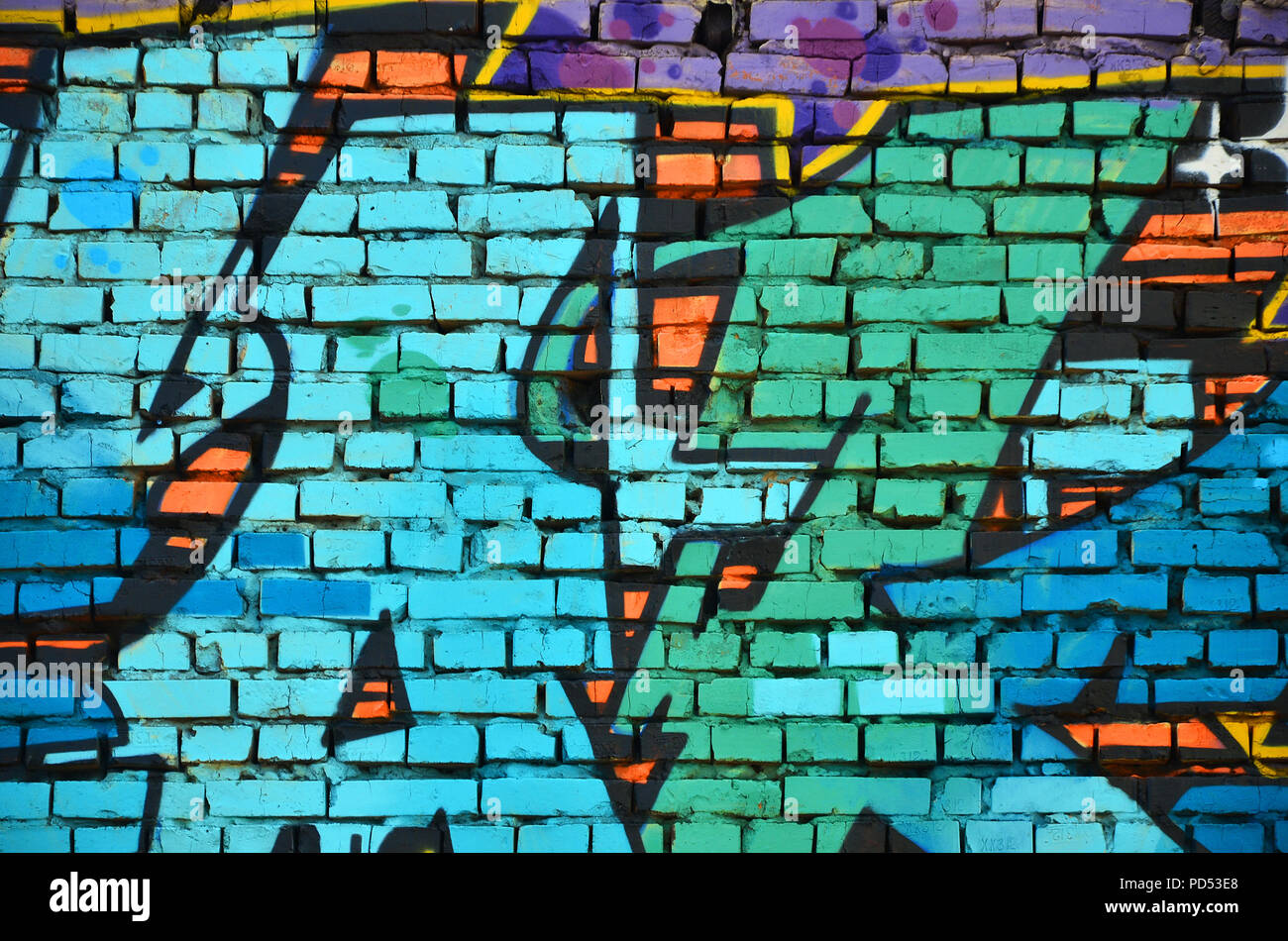 Detailed image of color graffiti drawing. Background street art picture. Part of the colorful