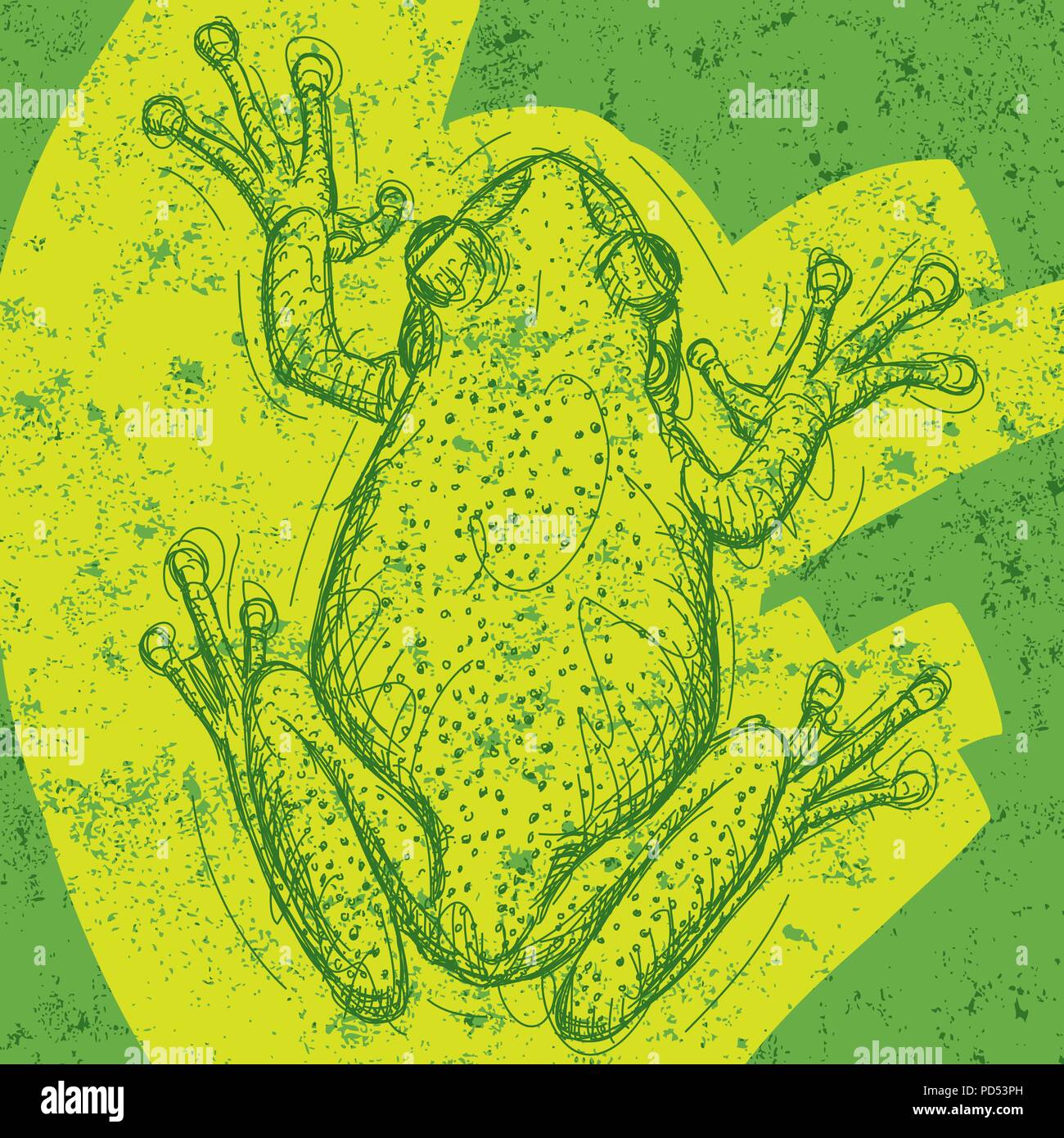 Frog background. Frog drawing over an abstract background.The artwork and background are on separate labeled layers. Stock Vector