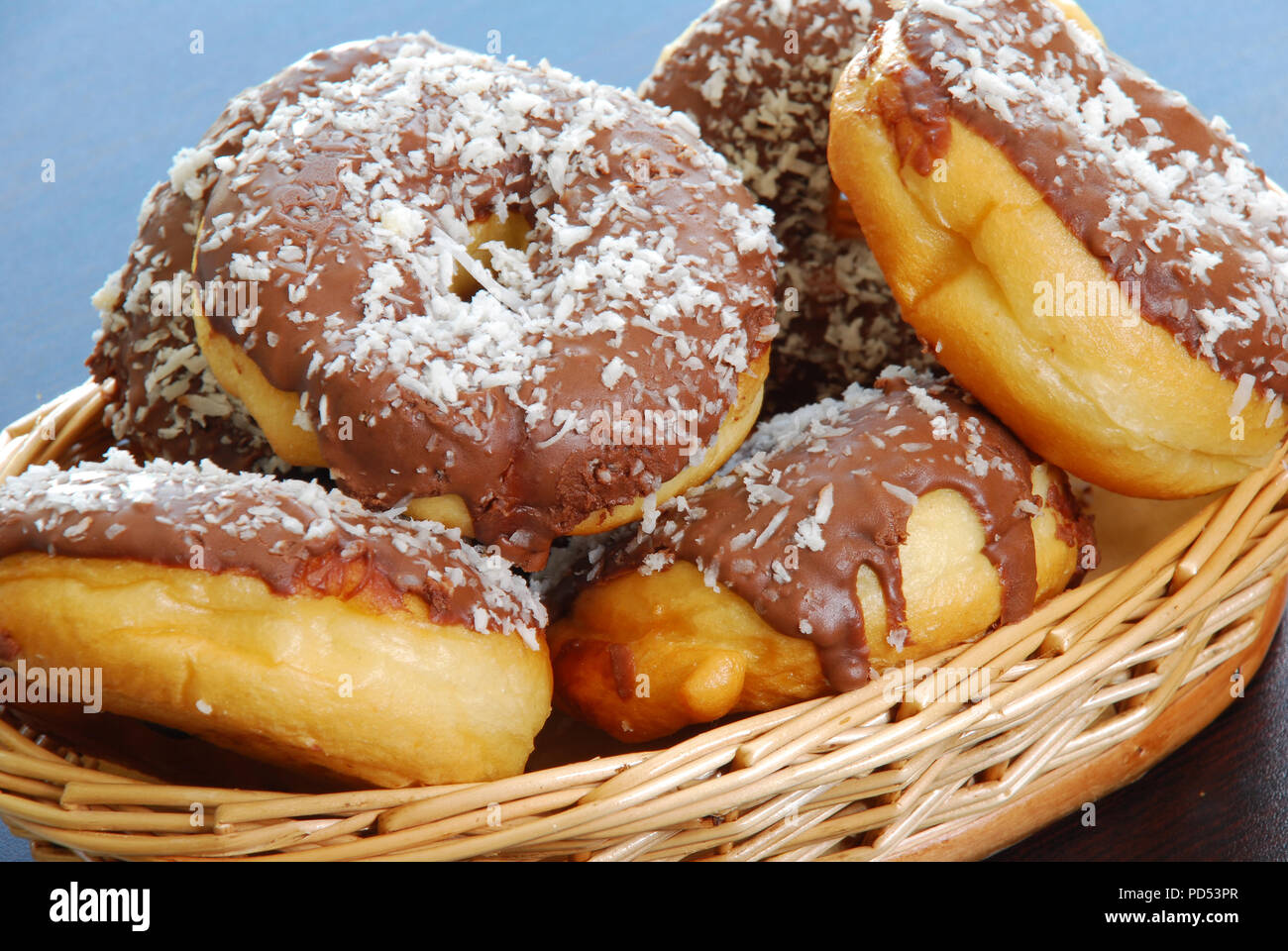 Chocolate Donuts in Basket Stock Photo - Alamy